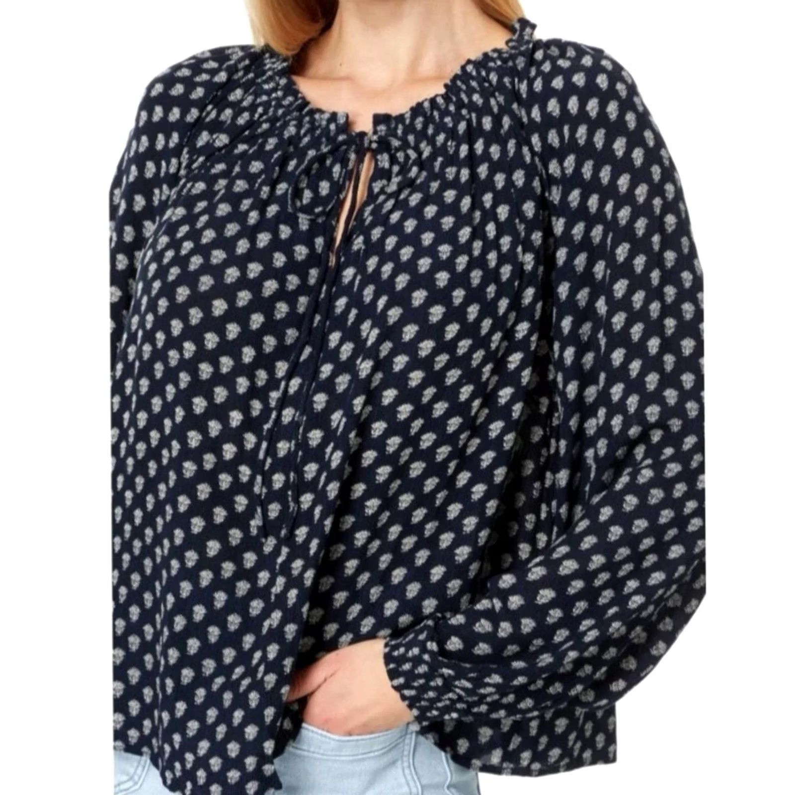 Faherty Faherty Blouse Womens Small Blue Floral Boho Long Sleeve Lightweight V-Neck Balloon Sleeve Shirt Ladies S Size S / US 4 / IT 40 - 2 Thumbnail