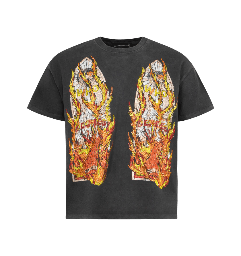 o1h1sh11225 Rhinestone Flame Glass Jersey Tee in Black