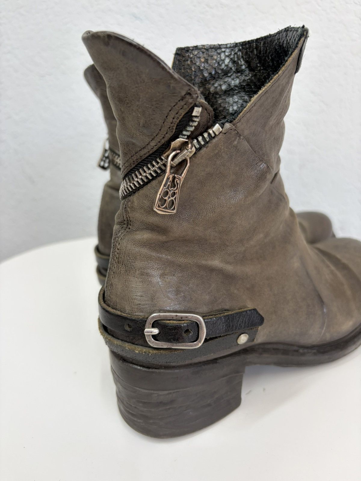 If Six Was Nine AS 98 Vibe Artisan Black Leather Side Zip Ankle Biker Boots Size US 5 / EU 37 - 8 Thumbnail
