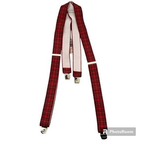Other Tobby Red Plaid Pattern Suspenders Braces Austrian Size ONE SIZE - 1 Thumbnail