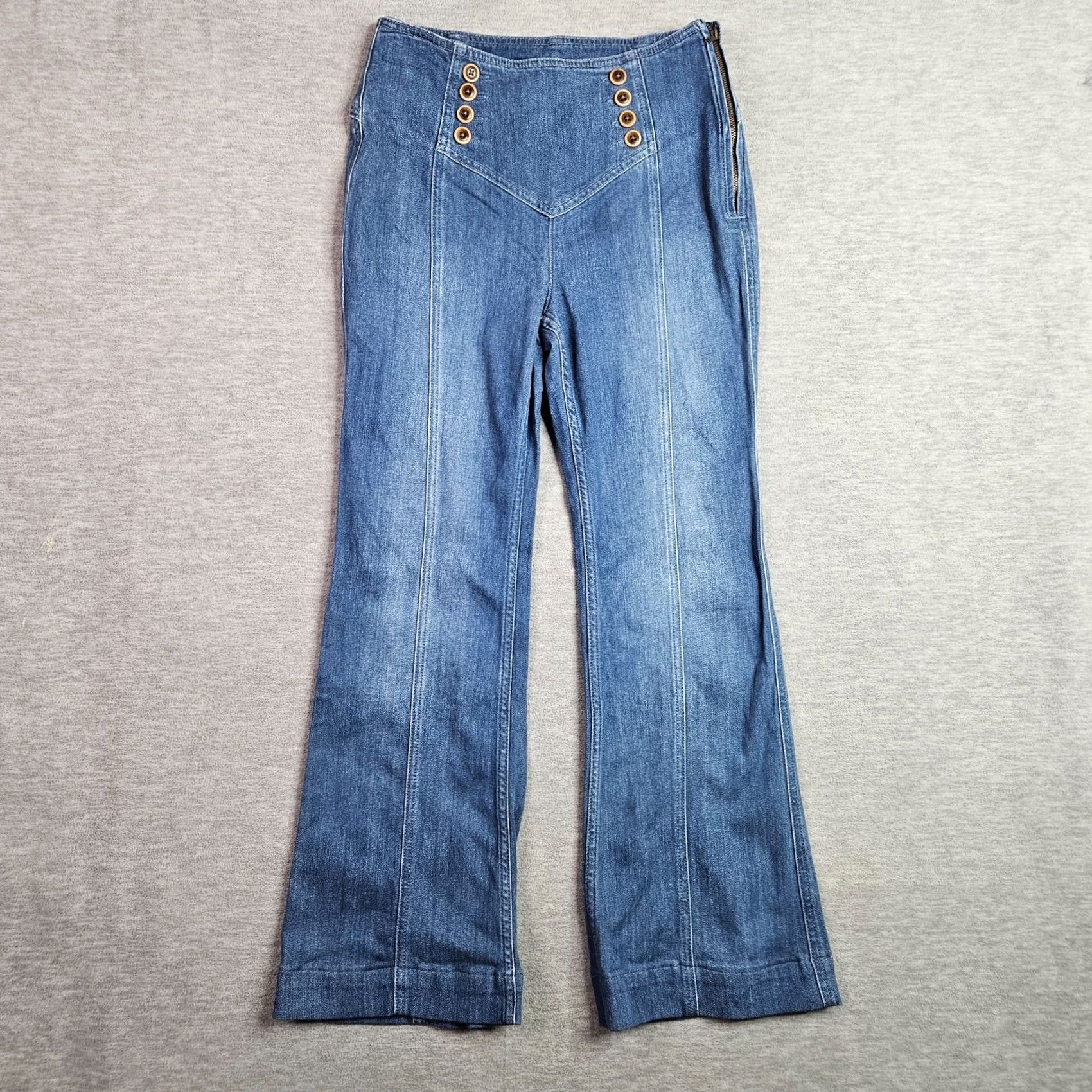 Vintage Pilcro Jeans Women’s Mid Rise Button Front Flare Size 28 Blue Denim 5-Pocket Regular Fit Vintage No N/A Size 28" / US 6 / IT 42 - 2 Thumbnail