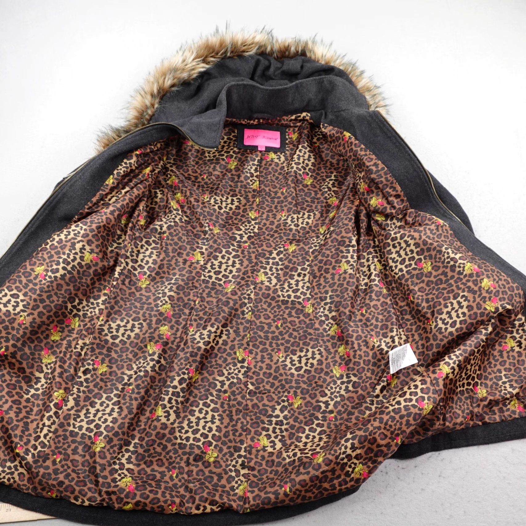 Betsey Johnson Betsey Johnson Coat Womens XL Gray Wool Blend Faux Fur Trim Duffle Toggle Jacket Size XL / US 12-14 / IT 48-50 - 7 Thumbnail