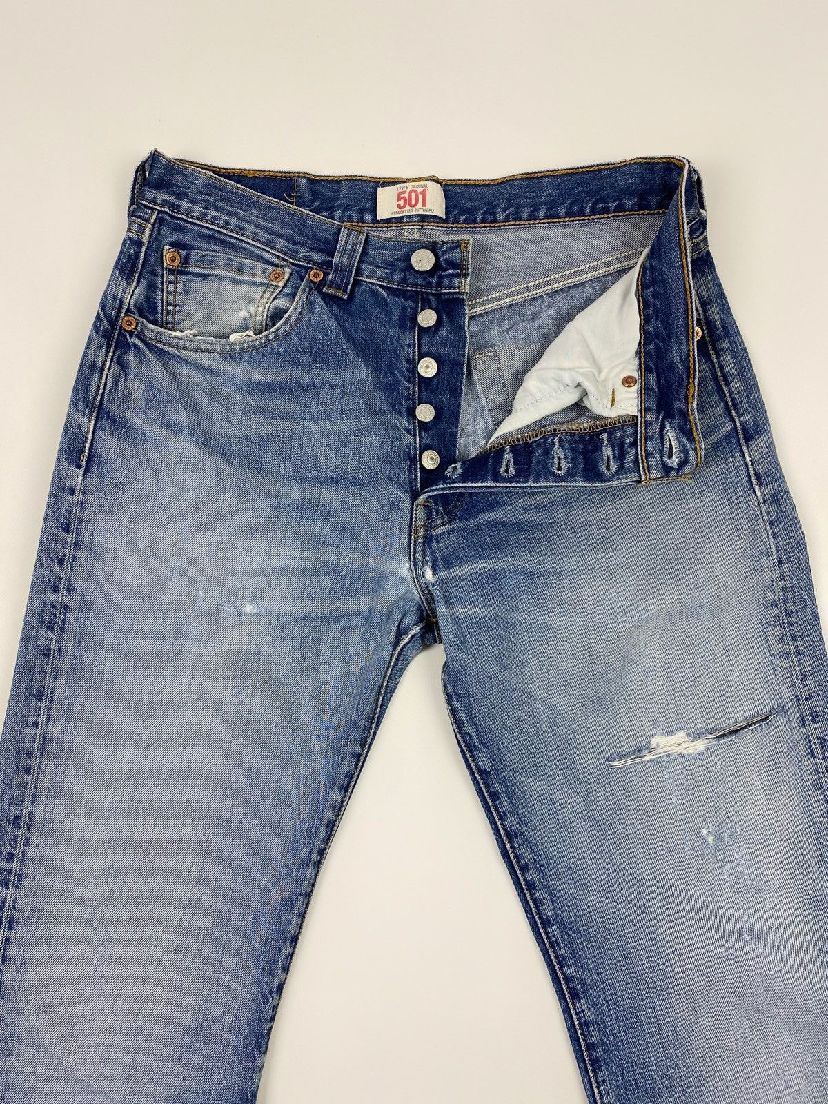 Levi's Y2K Distressed Levi’s 501 Washed Denim Pants 31X34 Size US 31 - 5 Thumbnail