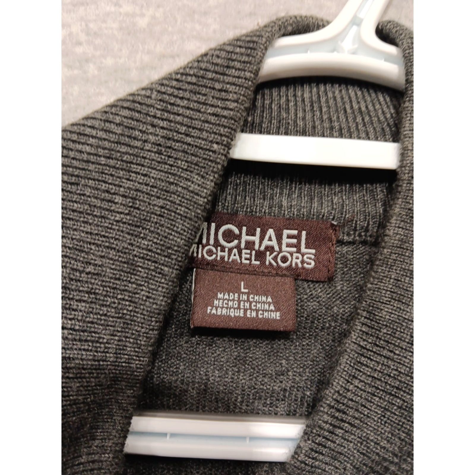 Michael Kors Michael Kors Sweater Jacket Men's L Gray Wool Mock Neck Full Zip Pockets Lightweight Regular Knit Size US L / EU 52-54 / 3 - 4 Thumbnail