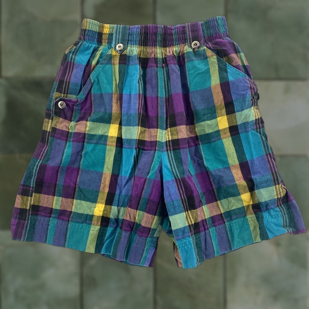 Vintage VINTAGE Hunt Club 90s High Rise Purple Plaid Mom Shorts Womens Medium Size 32" / US 10 / IT 46 - 1 Thumbnail