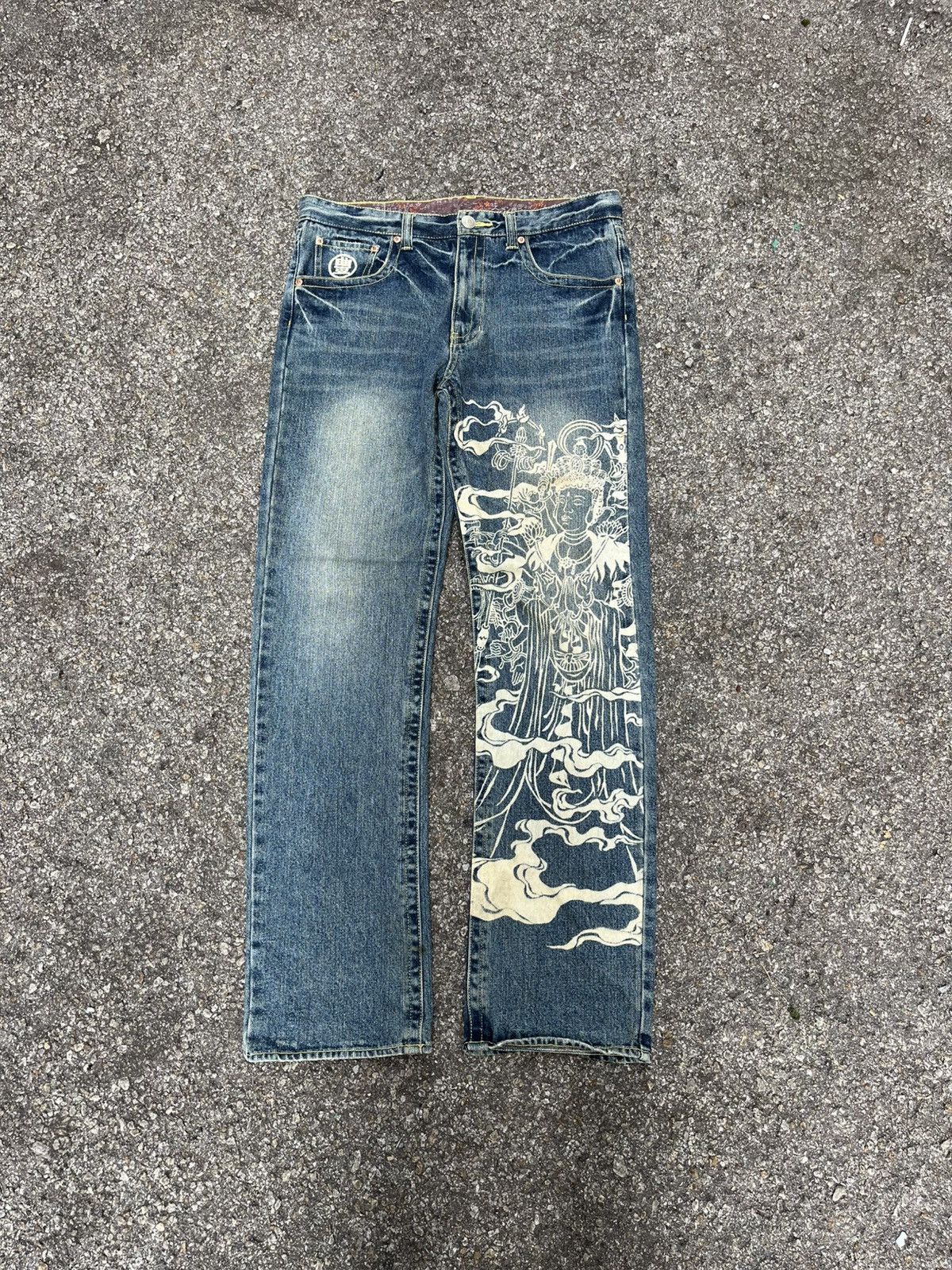 Hysteric Glamour Vintage Japanese Printed Jeans Indian Karakuri Koi Style Size US 33 - 1 Thumbnail