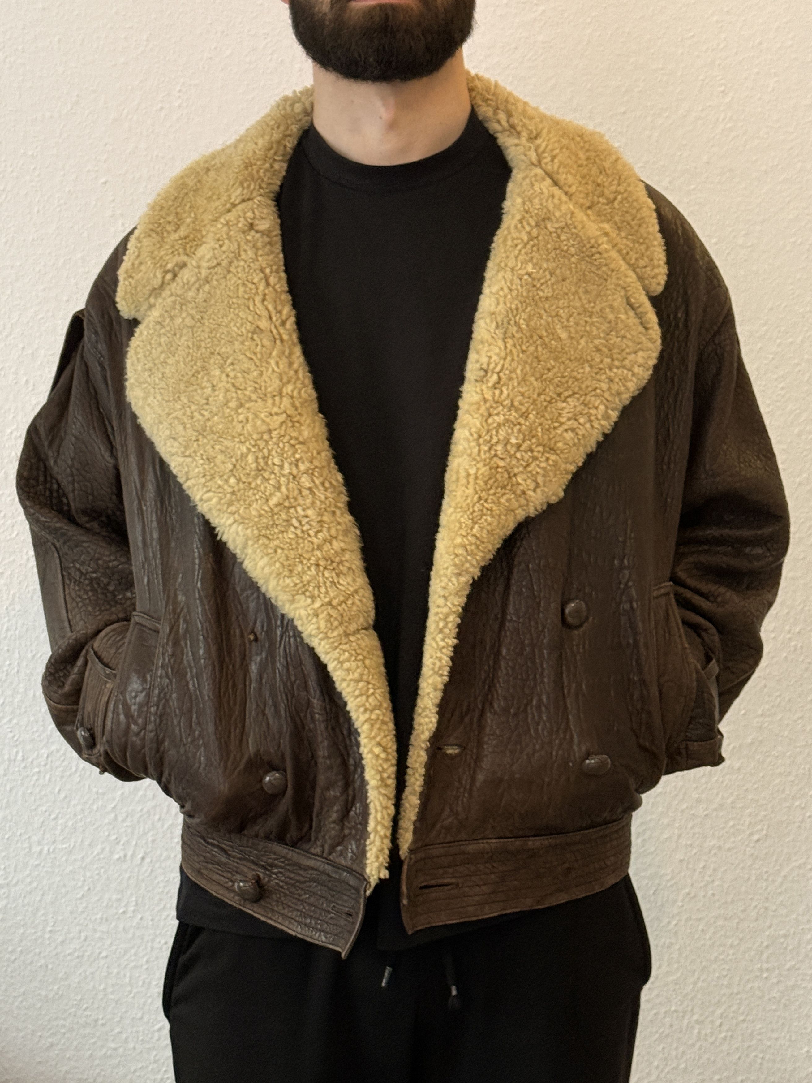 Yves Saint Laurent Vintage YSL Leather Shearling Aviator Bomber Jacket 70s/80s Size US M / EU 48-50 / 2 - 4 Thumbnail