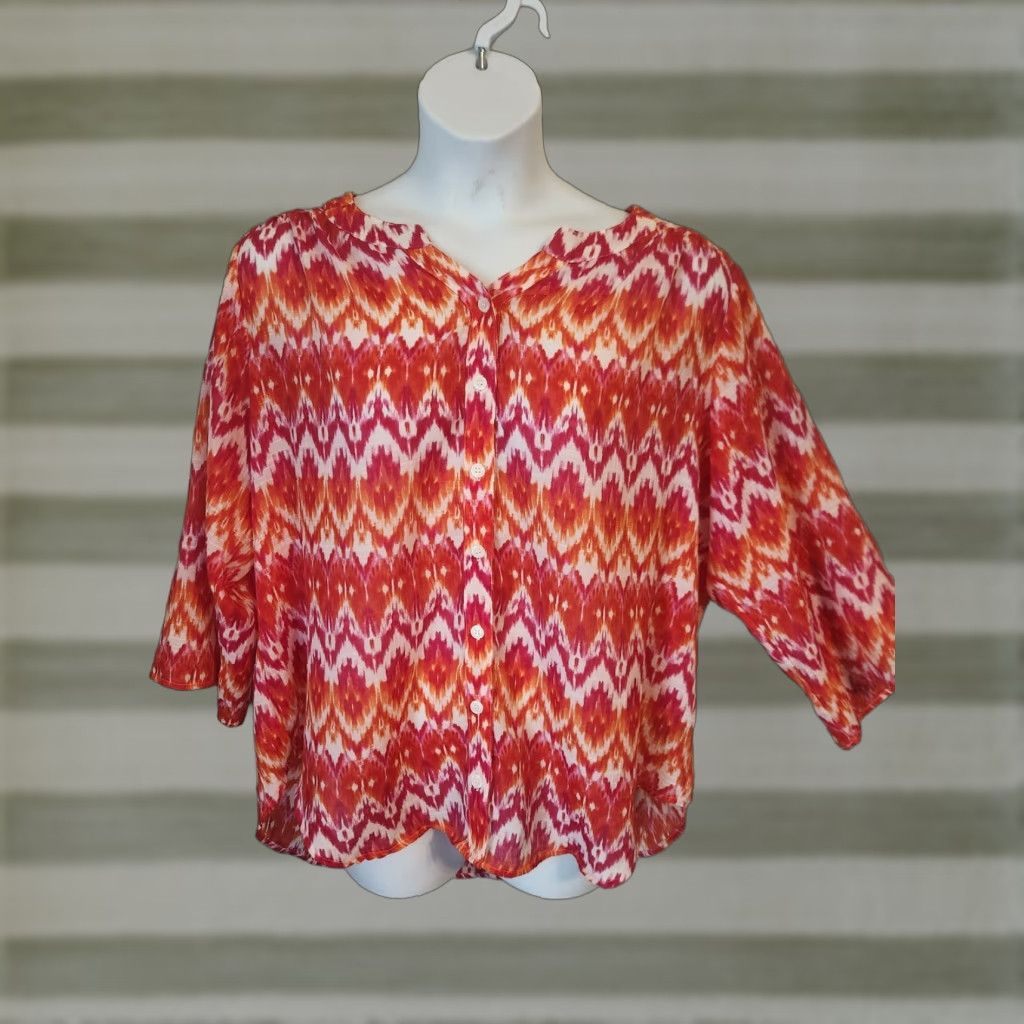Vintage AGB Woman Geometric Button Front Top 3X Bohemian Hippie Casual Shirt Girls Size XXL / US 16-18 / IT 52-54 - 1 Thumbnail