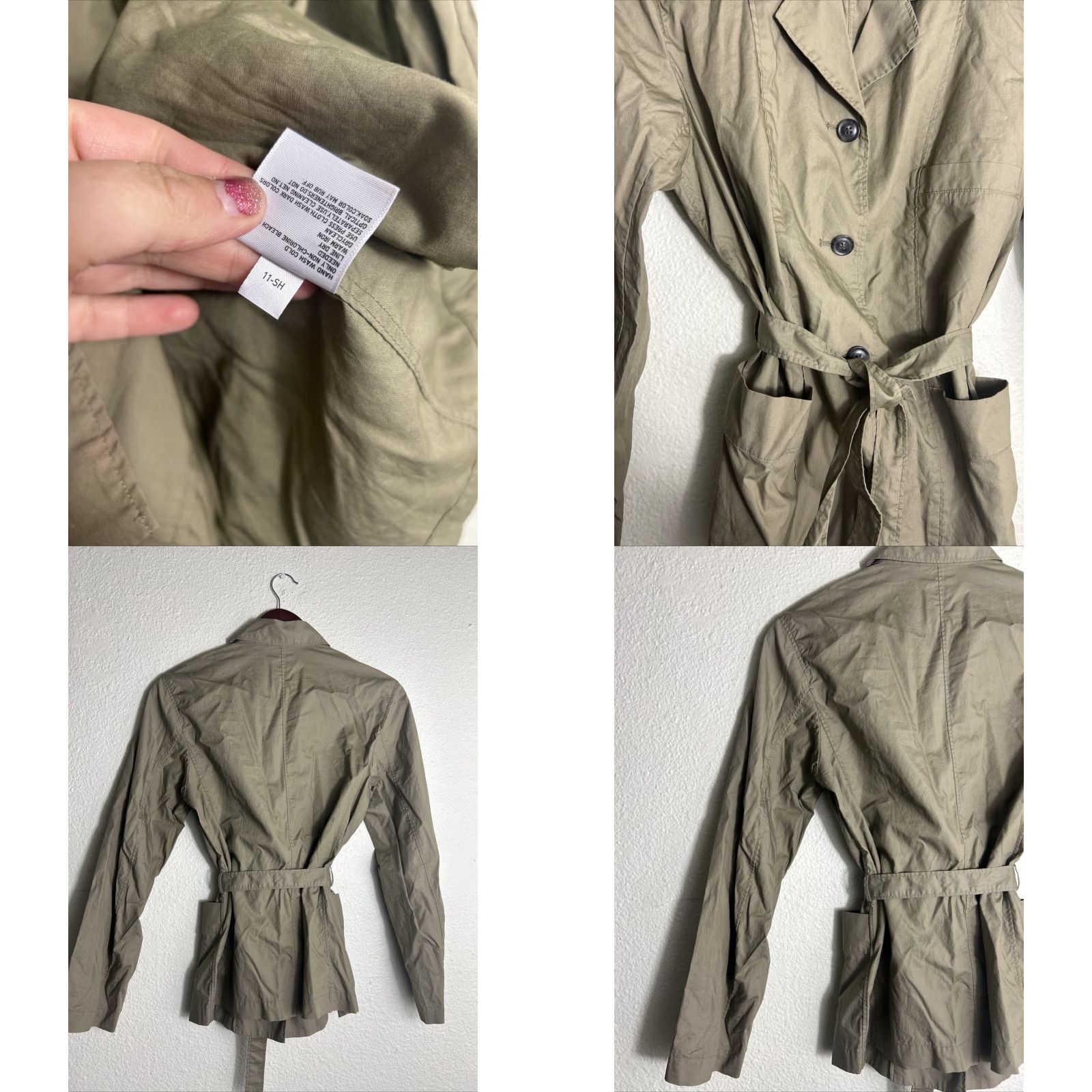 Uniqlo VINTAGE Uniqlo Womens XS Khaki Olive Button Up Lightweight Coat Cotton Belted Size XS / US 0-2 / IT 36-38 - 8 Thumbnail