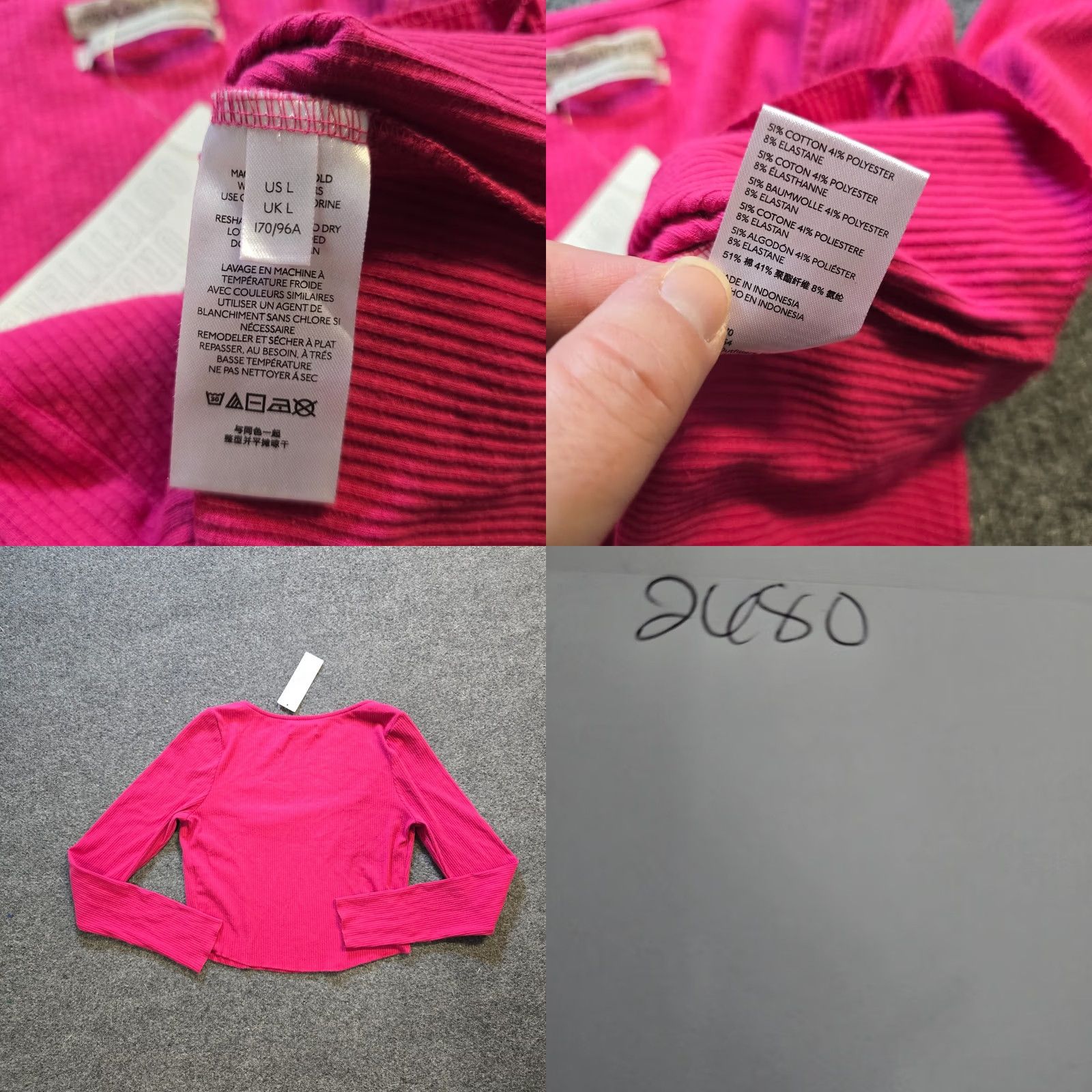 Urban Outfitters Urban Outfitters Top Women's Large Pink Ribbed Cropped Long Sleeve Capsule Casual Shirt Size L / US 10 / IT 46 - 8 Thumbnail