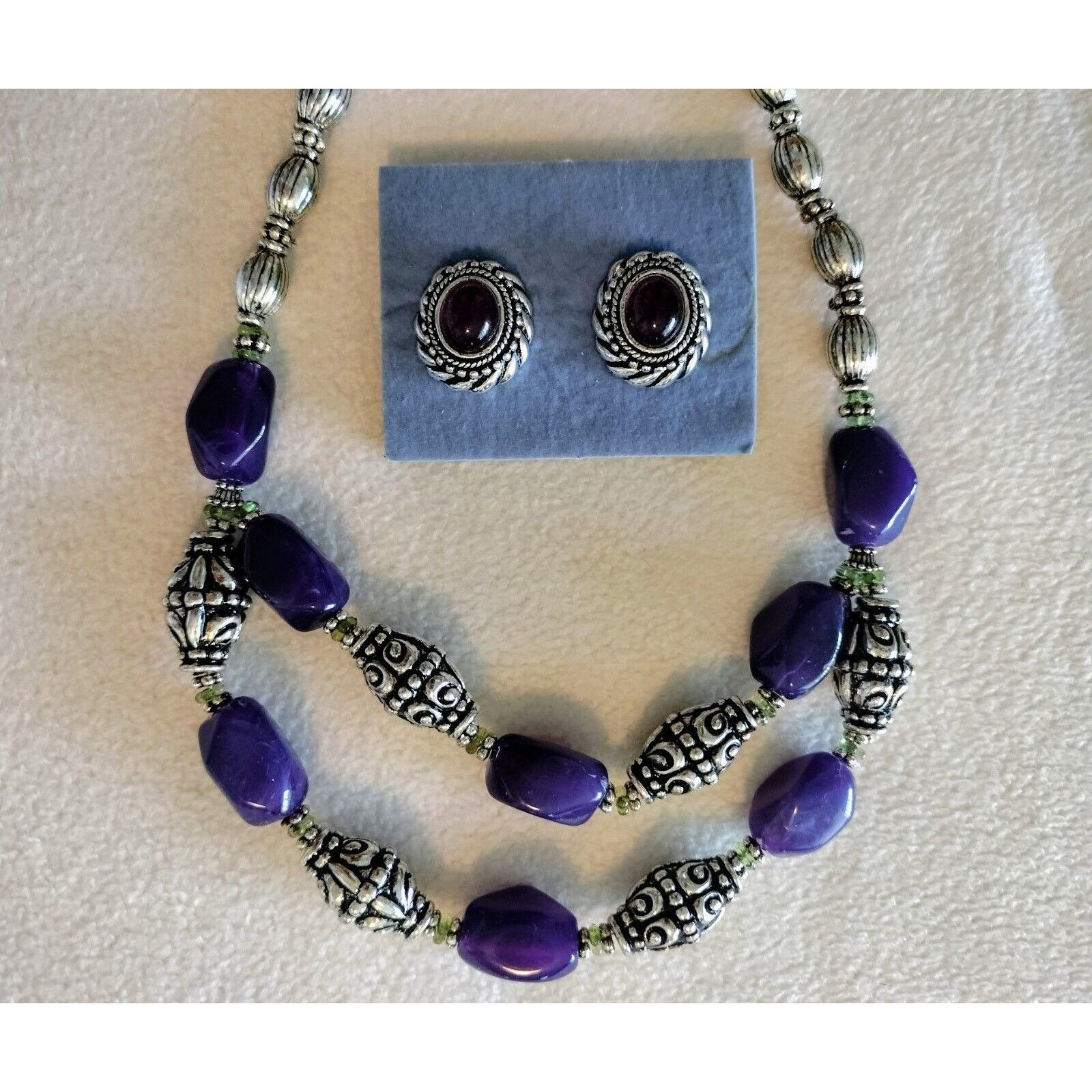 Vintage Avon Vintage Necklace Earrings Set Bold Amethyst Button Silv Size ONE SIZE - 3 Thumbnail