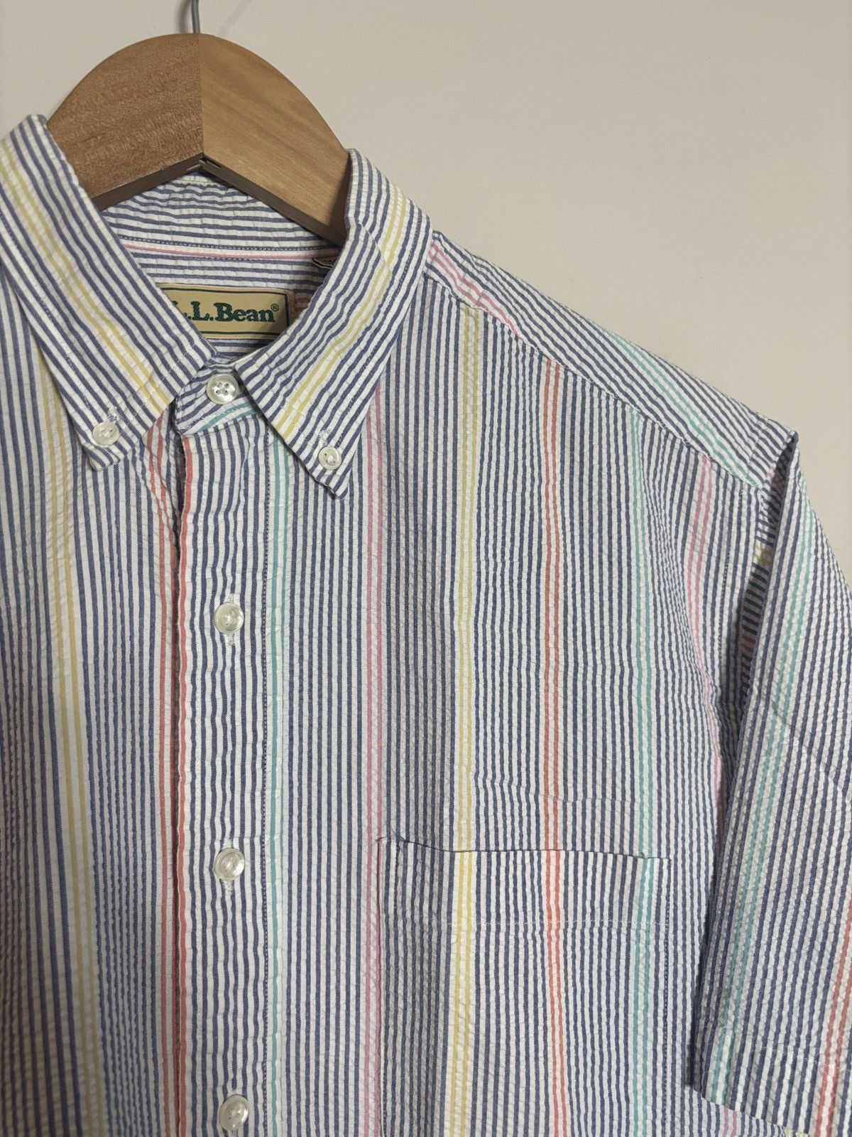 L.L. Bean Vtg LL Bean Seersucker Button Down Shirt M Tall Multicolor Size US M / EU 48-50 / 2 - 2 Thumbnail