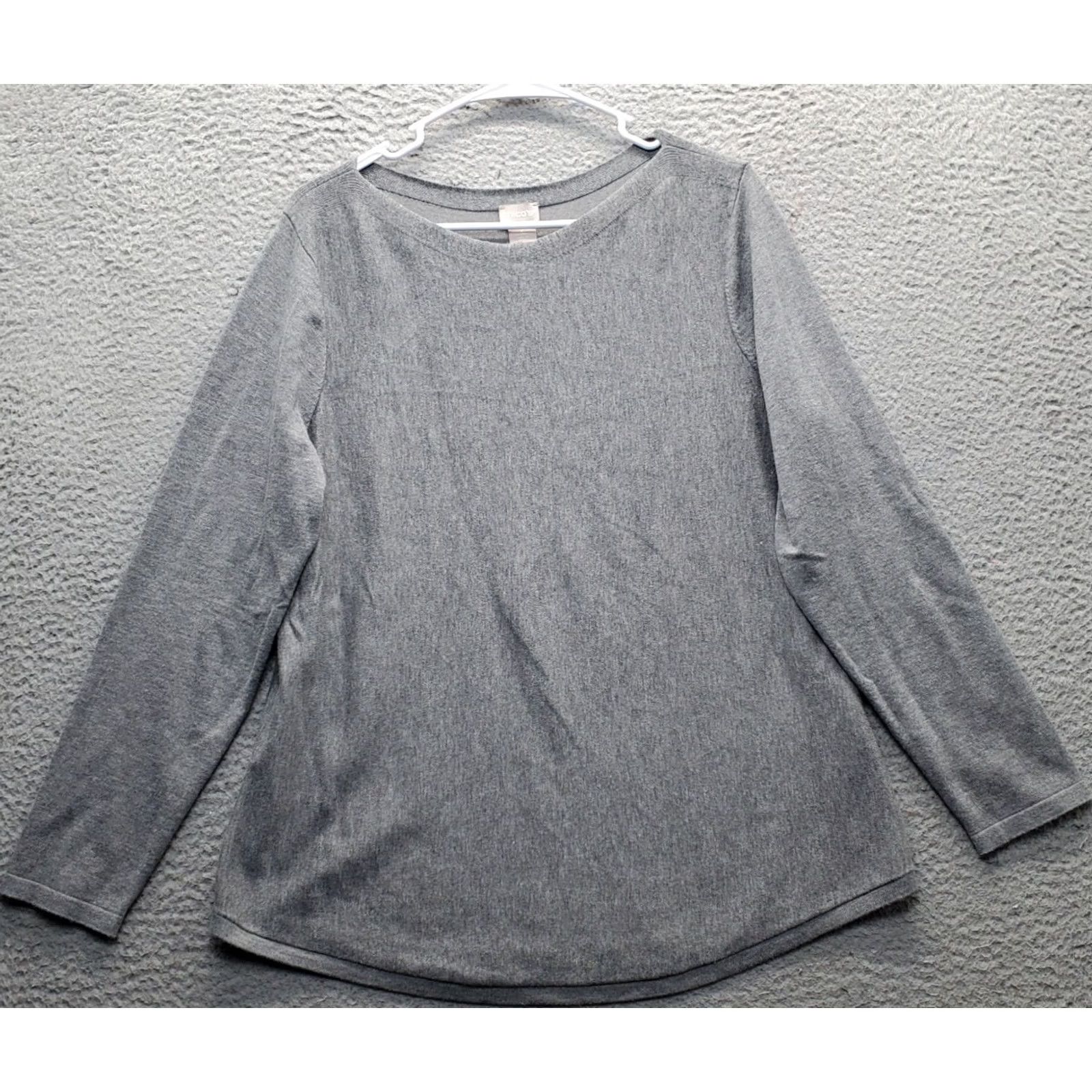 Vintage Chico's Womens Size L Gray Knitted Tunic Top Long Sleeve Round Neck Curved Hem Size L / US 10 / IT 46 - 2 Thumbnail