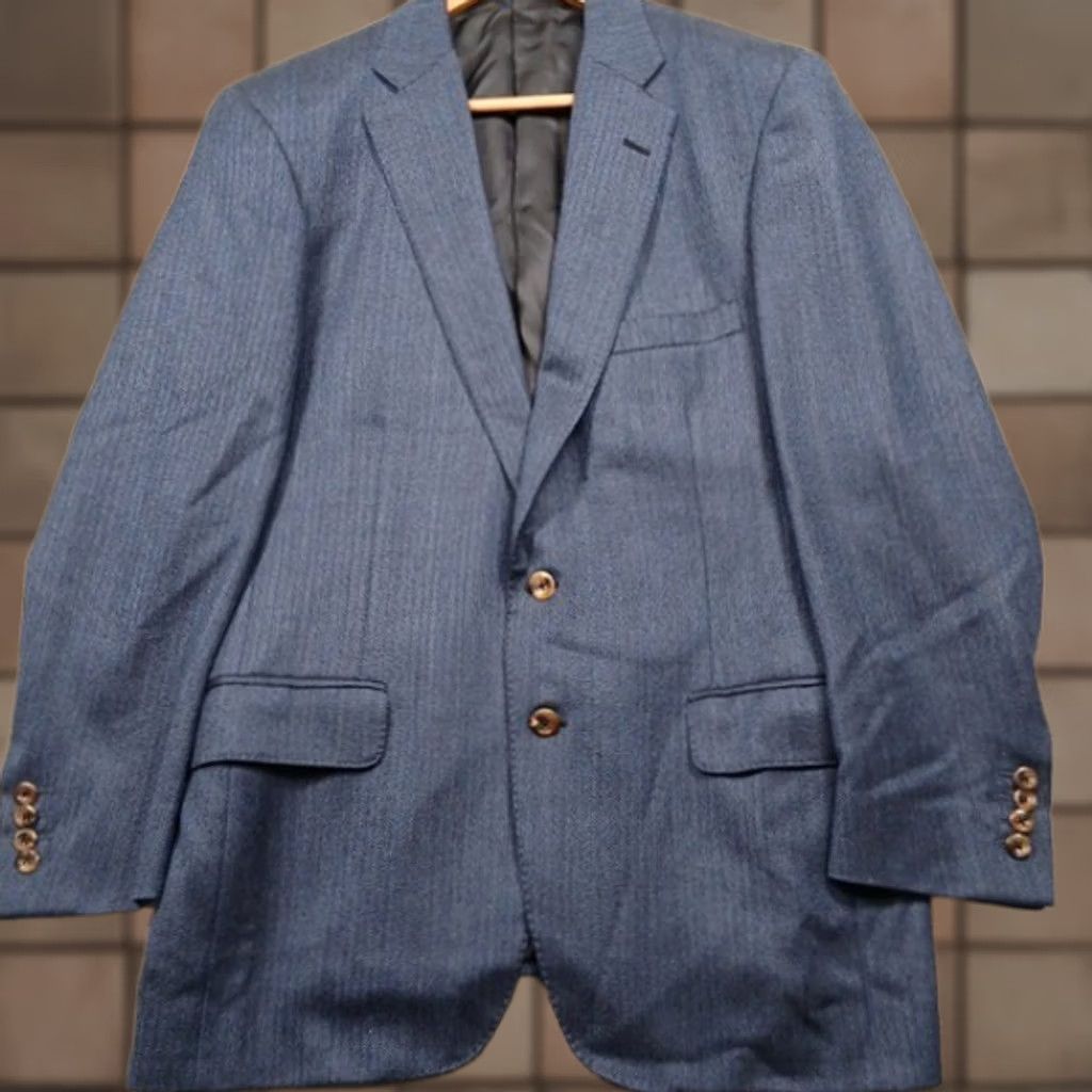 Vintage Royal Classic Men's 44R Blue Herringbone Wool Two Button Blazer Size 44R - 1 Thumbnail