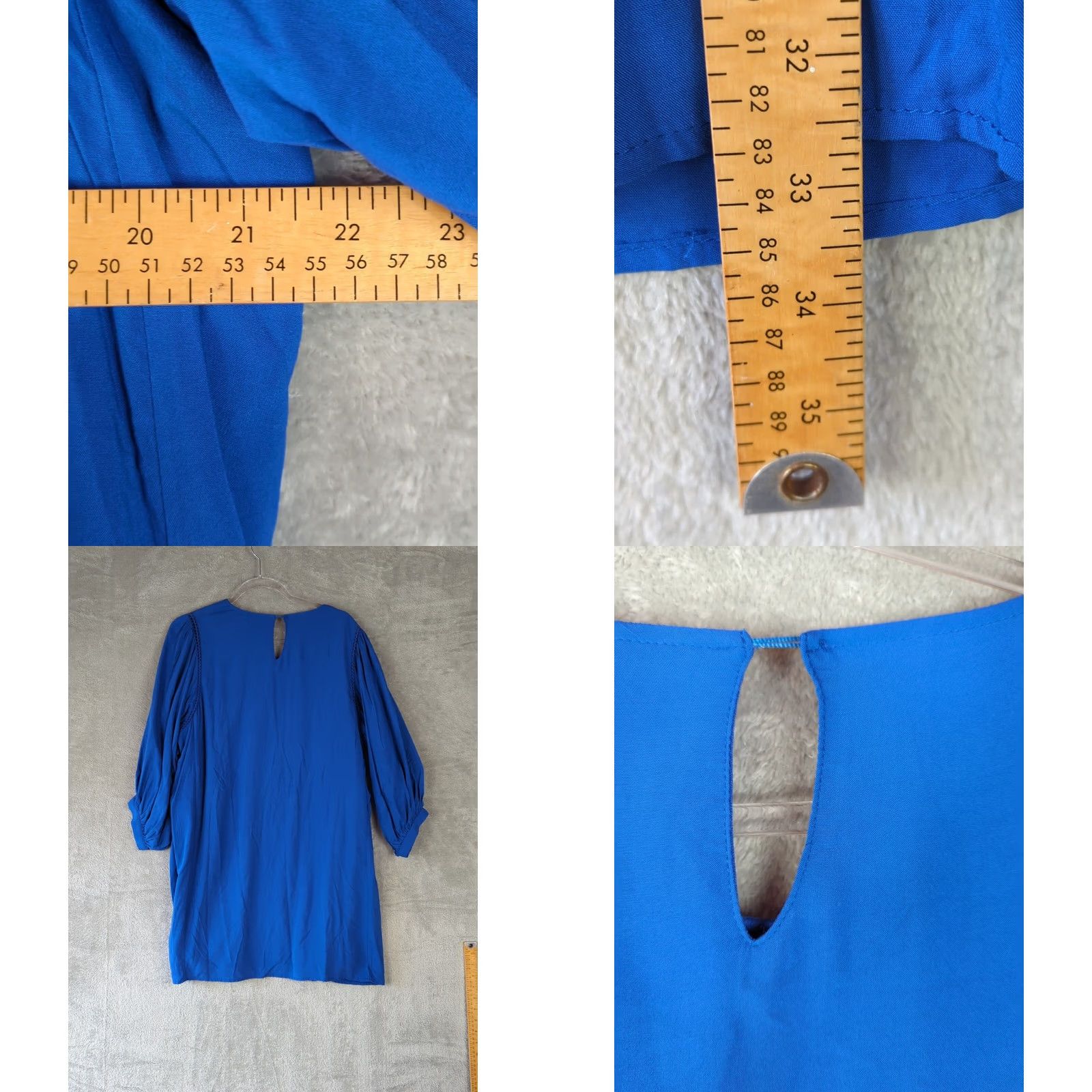 Anthropologie Jodifl Dress Blue Floral Embroidered 3/4 Puff Sleeve Round Neck Short Shift Rayon Machine Washable Casual Womens M Size M / US 6-8 / IT 42-44 - 8 Thumbnail