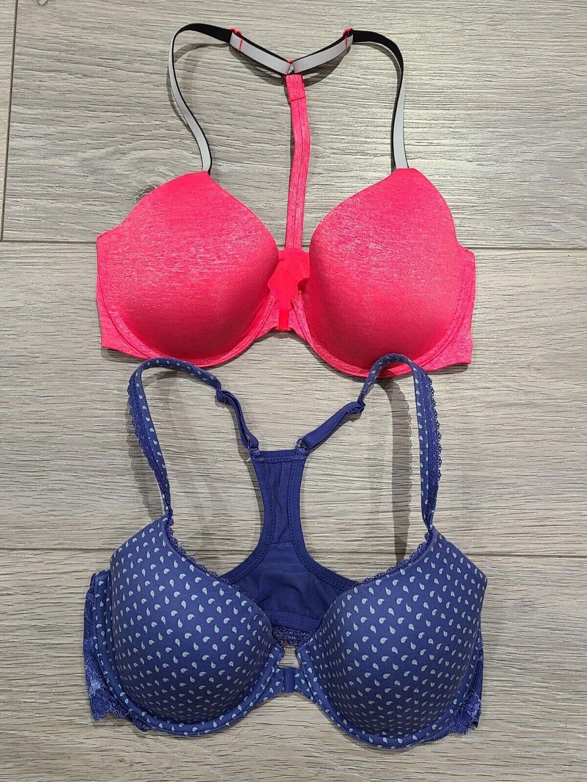Designer Victoria Secret Bra Lot 32D Pink And Blue Body And Demi Size ONE SIZE - 2 Thumbnail