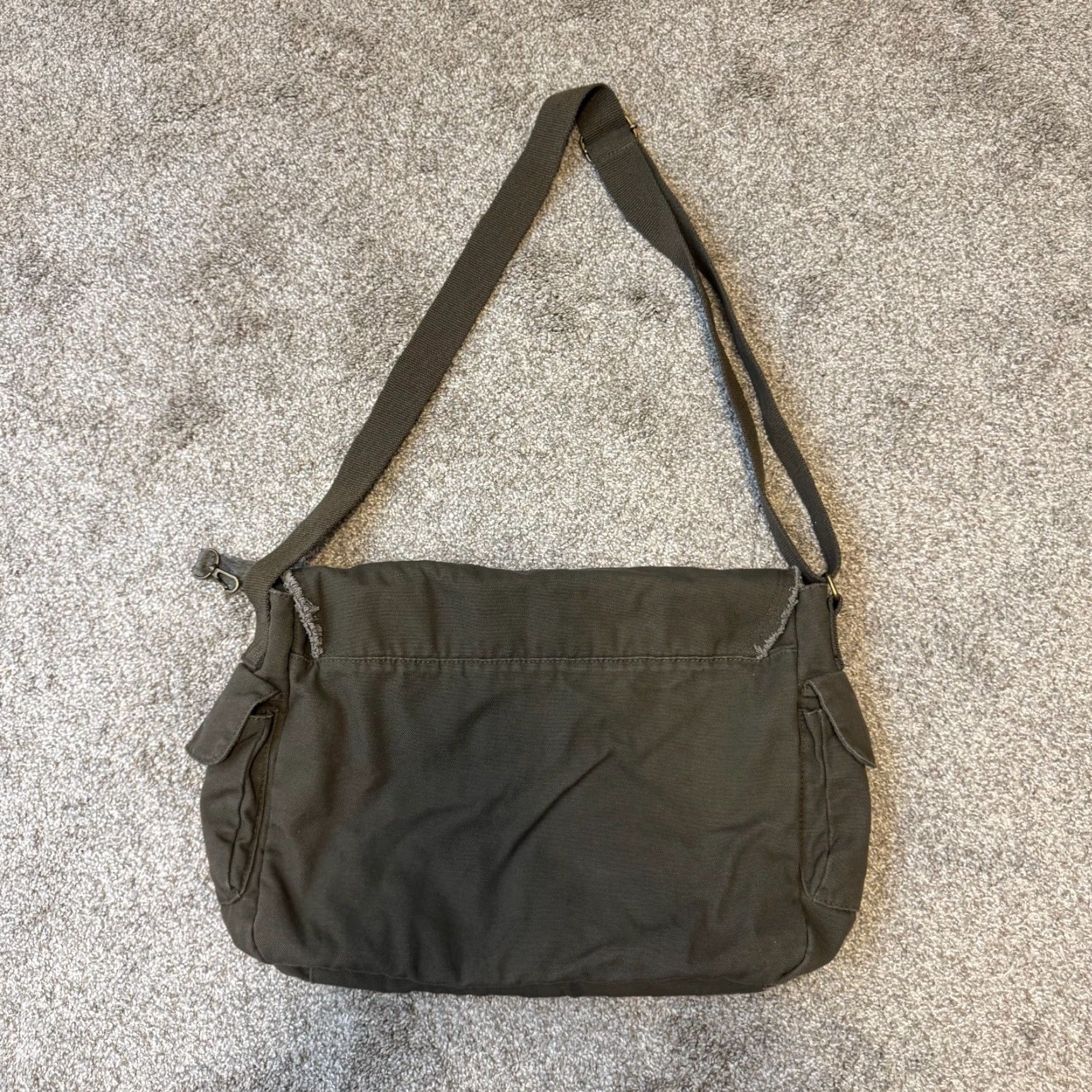 Vintage VINTAGE Crossbody Messenger Bag Canvas Smiley Face Boho Fairy Grunge Cyber Y2K Adult Unisex Green Pigment Canvas Look Grunge Size ONE SIZE - 2 Thumbnail