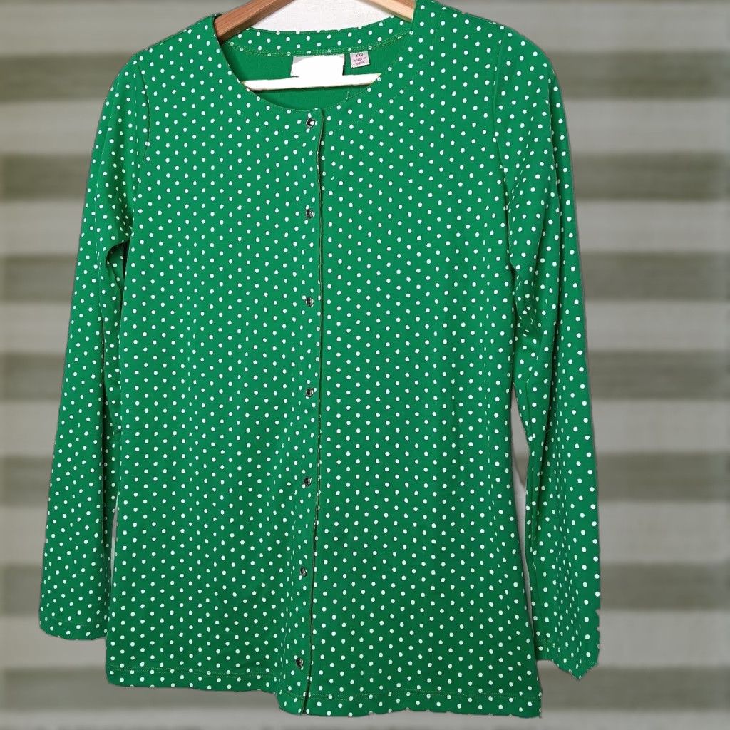 Quacker Factory Quacker Factory Shirt Women XXS Green Polka Dot Snap Up Long Sleeve Cardigan NEW Size XXS / US 00 / IT 34 - 1 Thumbnail