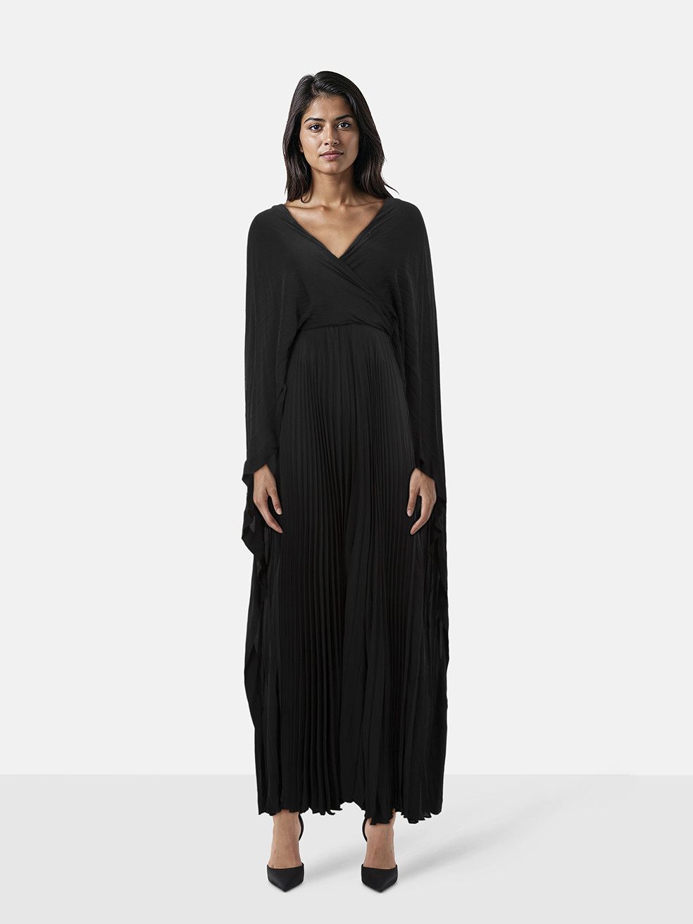 Valentino Black Silk Pleated Maxi Cape Dress Size XS / US 0-2 / IT 36-38 - 1 Thumbnail
