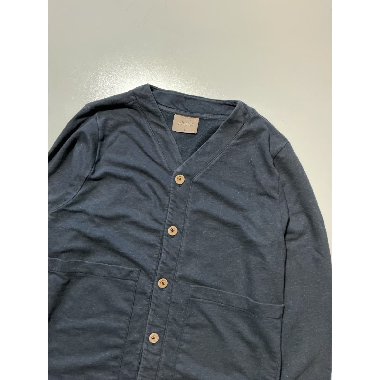 Vintage VINTAGE Unfeigned Gear Organic Cotton Terry Fleece Washed Navy Blue Cardigan Sweater SM Size US S / EU 44-46 / 1 - 3 Thumbnail