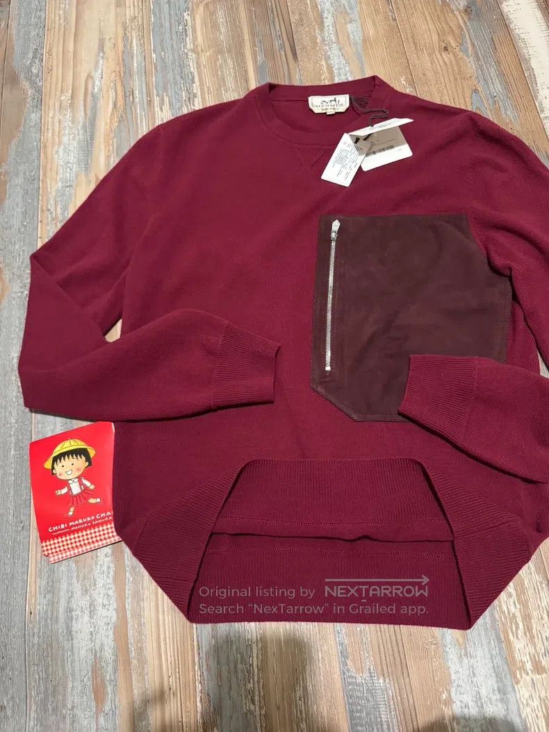 Hermes Hermes Wool and Sheepskin Burgundy Crewneck Sweater Size US M / EU 48-50 / 2 - 3 Thumbnail