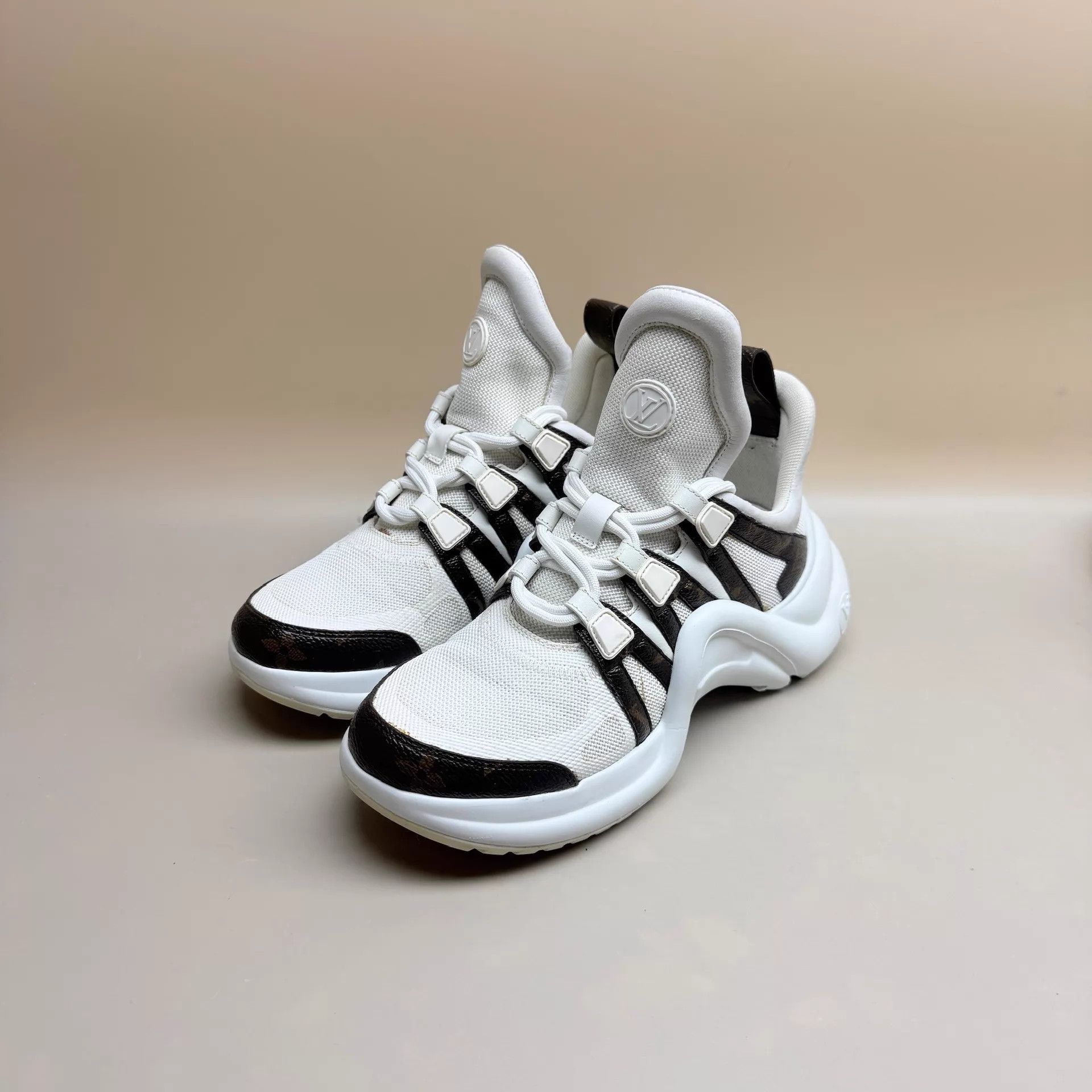 Louis Vuitton LV White Brown Monogram Arch Dad Shoe 38 95 New Size US 7.5 / IT 37.5 - 1 Thumbnail