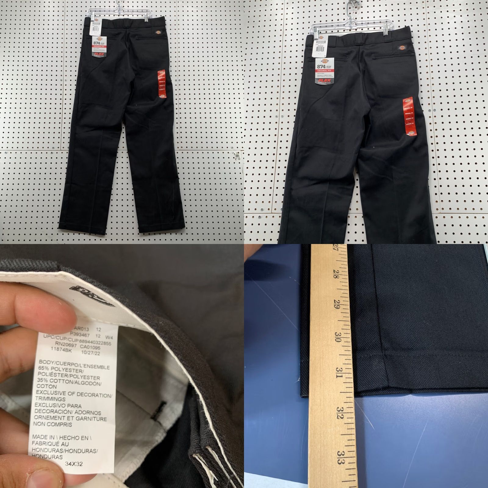 Dickies Dickies 874 Original Fit Work Pants Mens 34x32 Black Straight Leg Pants Mens 34 874BK Size US 34 / EU 50 - 8 Thumbnail