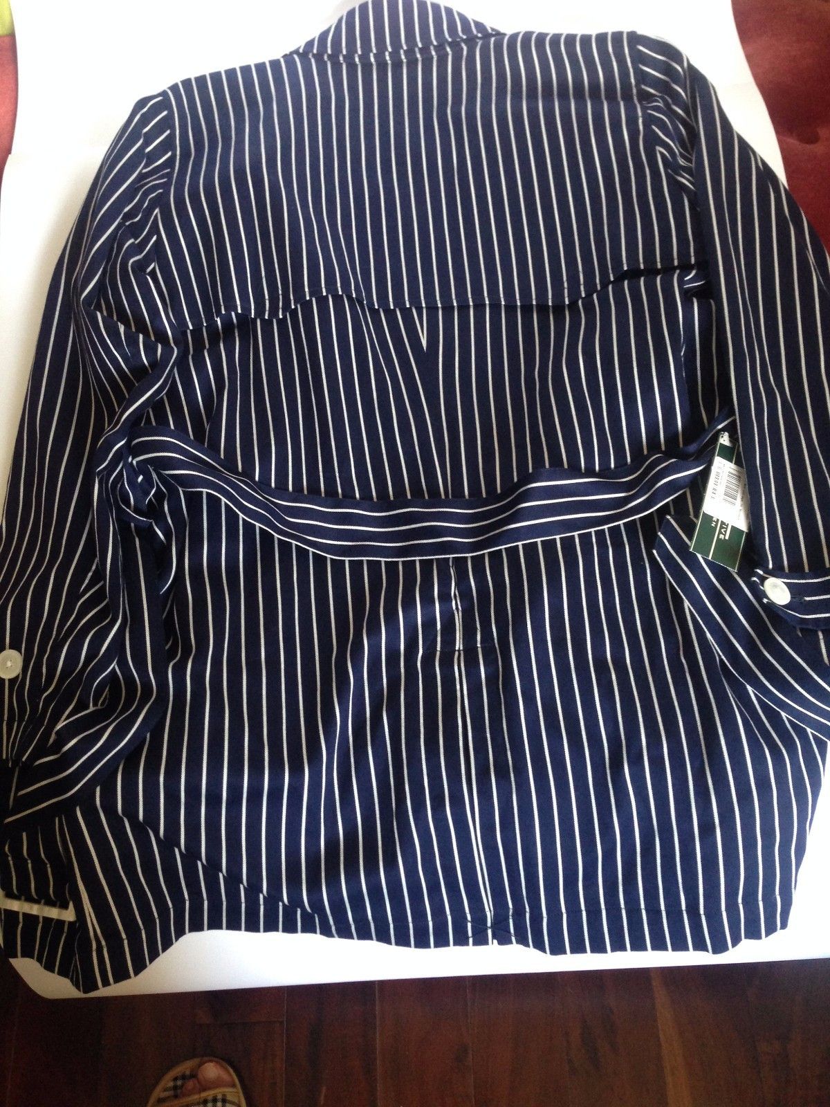 Lauren Ralph Lauren Ralph Lauren Navy White Stripes 100% Cotton Belted Trench Size XXL / US 16-18 / IT 52-54 - 2 Thumbnail