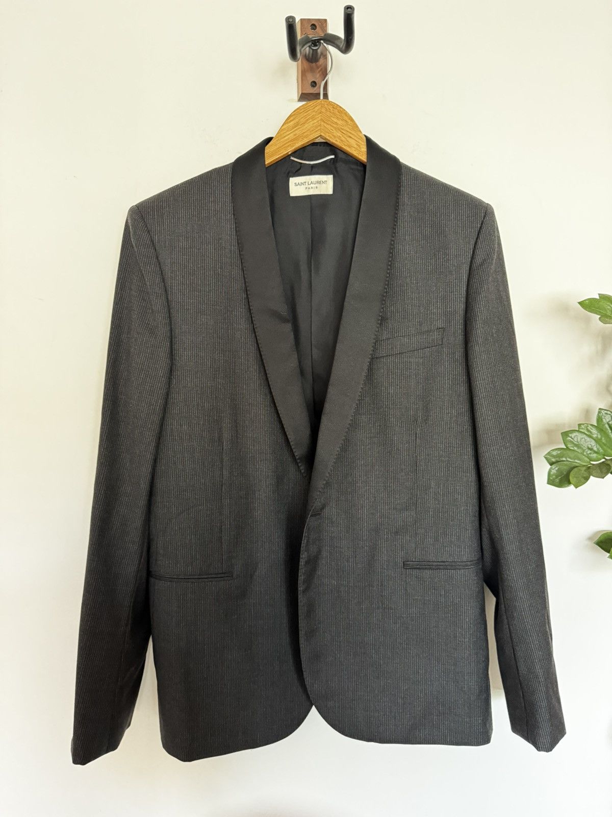 Saint Laurent Paris Hedi 2013 Pin Stripe Shawl Le Smoking Blazer Size 52R - 1 Thumbnail