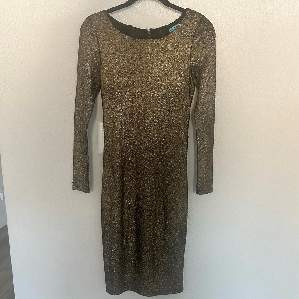 Designer Alice + Olivia Selma Metallic Bronze Bodycon Dress Small Size S / US 4 / IT 40 - 3 Thumbnail
