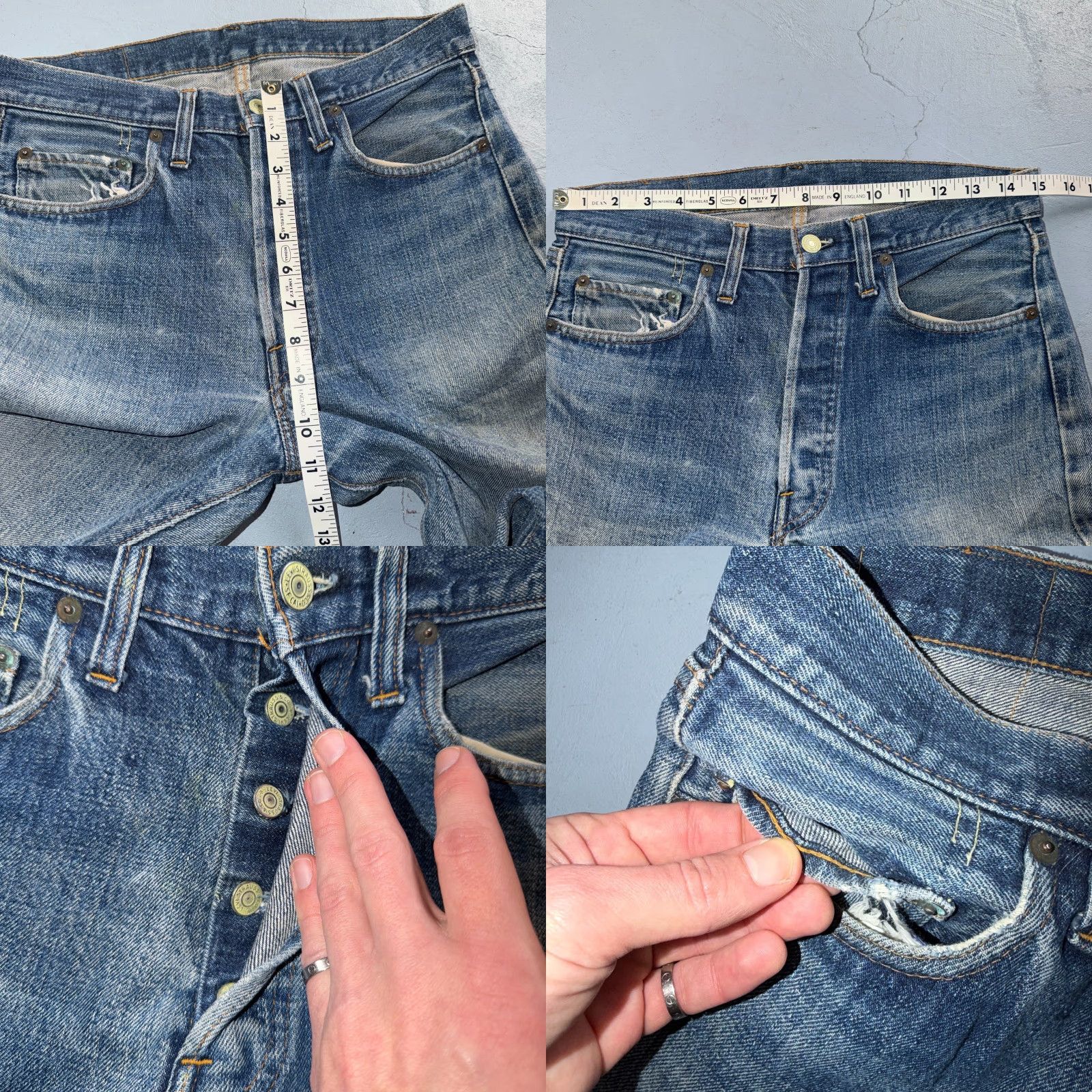Levi's VINTAGE Levi's 501 Jeans 70s 80s USA Light Wash Classic Straight 31x33 5-Pocket Denim Button USA Mens Blue Light Distressed Regular Coat? Size US 31 - 8 Thumbnail