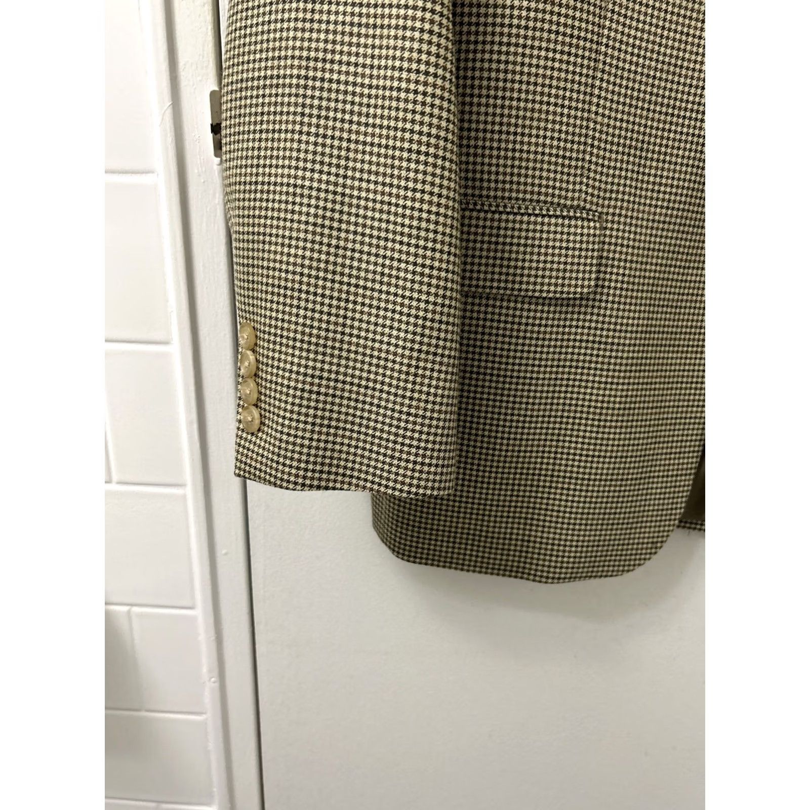Ralph Lauren VINTAGE Lauren Ralph Lauren Blazer Mens 40S Brown Houndstooth Wool Silk Blend Regular Notch Lapel Two-Button Front Jacket Coat Classic Designer USA Size 40R - 5 Thumbnail