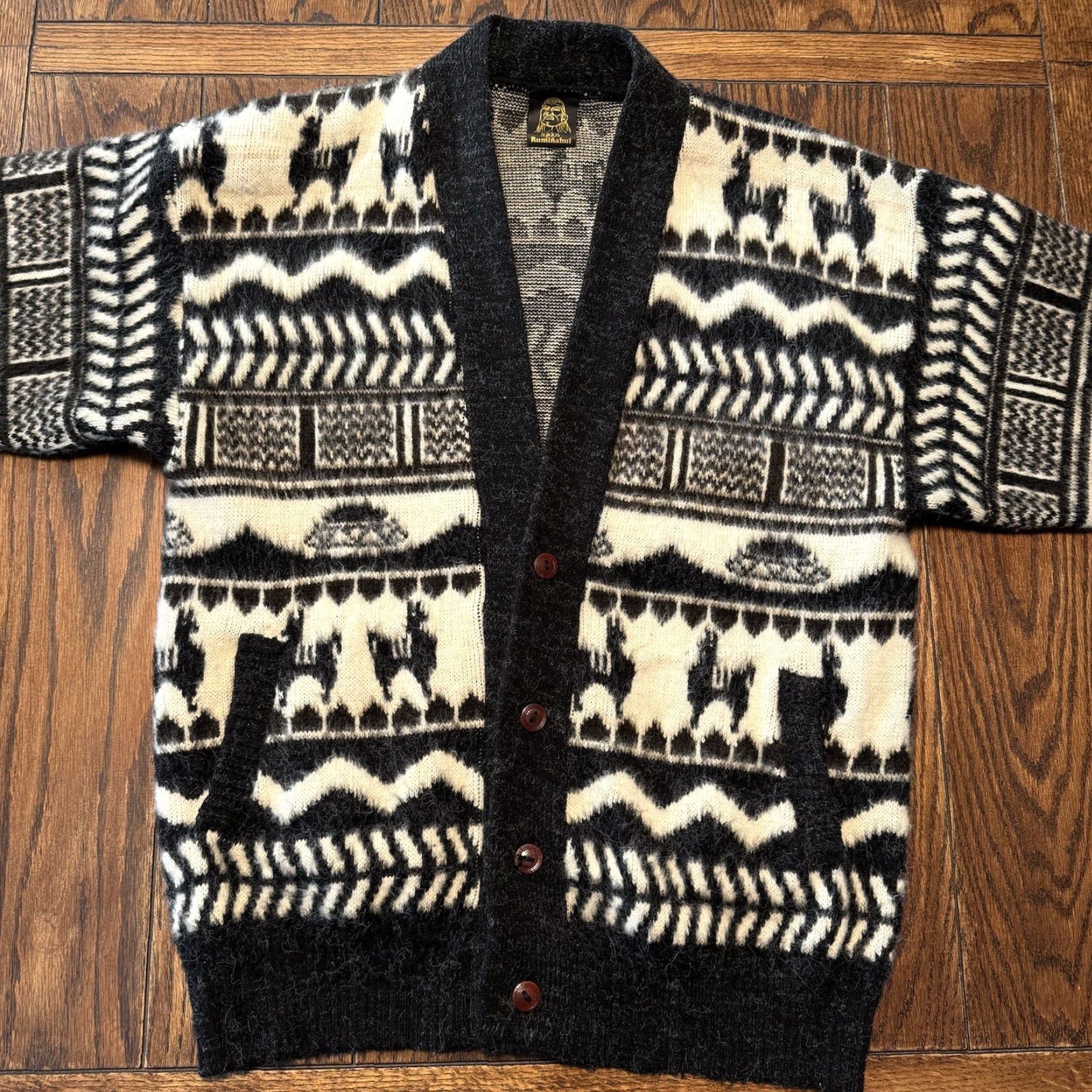 Vintage VINTAGE Tejidos Ruminahui Alpaca Jacket Cardigan Women’s XL Black White Design Size XL / US 12-14 / IT 48-50 - 2 Thumbnail