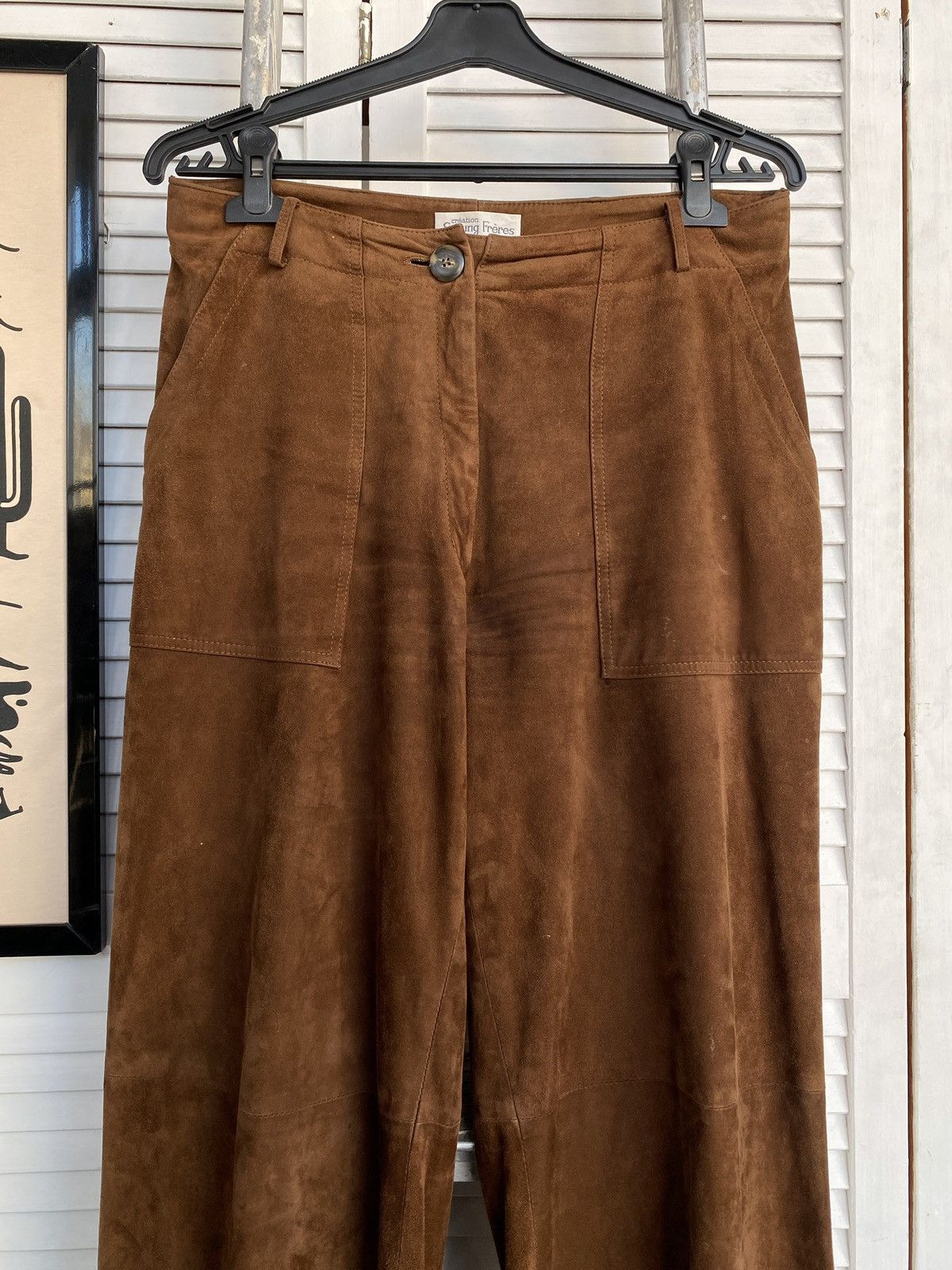 Designer × Vintage Vintage Sprung Freres Luxury Suede Leather Wide Leg Pants Size 27" / US 4 / IT 40 - 7 Thumbnail