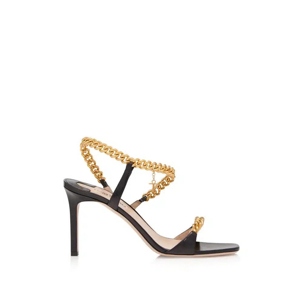 Tom Ford o1loc1c0325 W3342 Shiny Leather Zenith Sandals in Black Gold Size US 7 / IT 37 - 1 Thumbnail