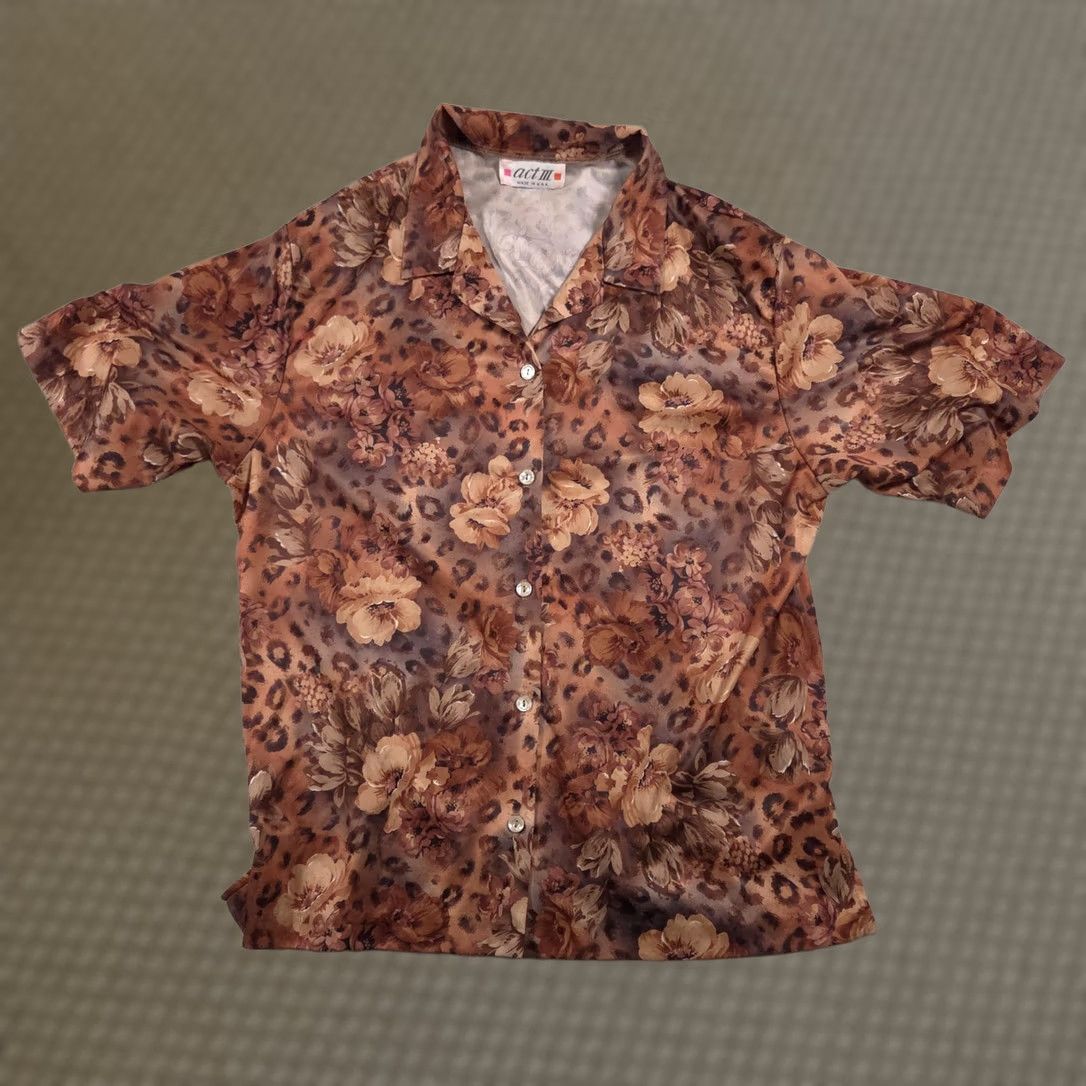 Vintage VINTAGE Act III Shirt Womens Large Brown Floral Animal Print Short Sleeve USA 90s Size L / US 10 / IT 46 - 1 Thumbnail