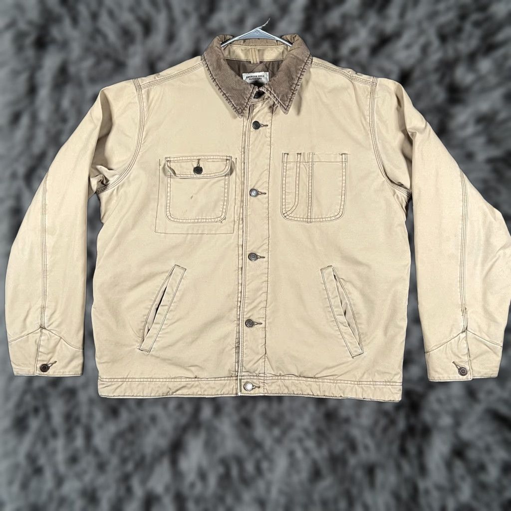 American Eagle Outfitters American Eagle Outfitters Workwear Jacket Mens XL Tan Corduroy Collar Quilted Canvas Chore Jacket or Coat Size US XL / EU 56 / 4 - 1 Thumbnail