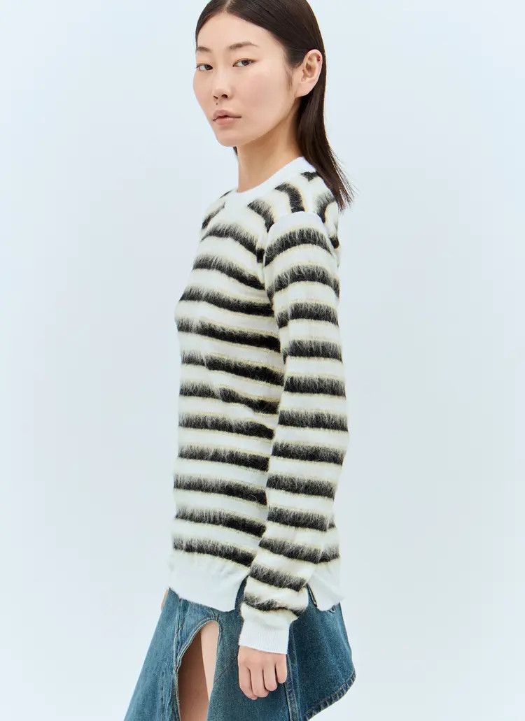 Marni o1w1db11125 Striped Wool-Mohair Sweater in White/Black Size M / US 6-8 / IT 42-44 - 3 Thumbnail