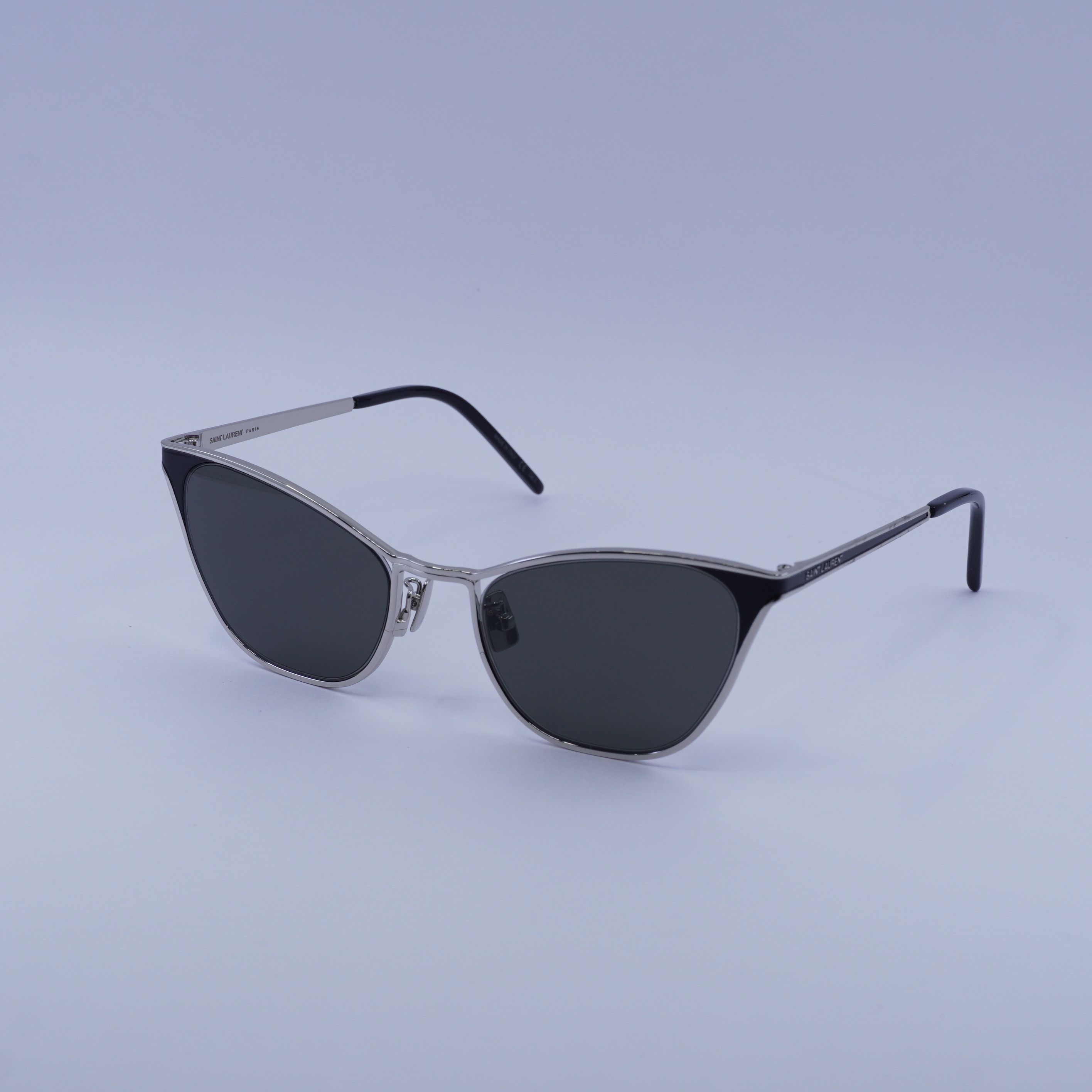 Saint Laurent Paris Saint Laurent SL409 001 Sunglasses Silver Cat Eye Frame Size ONE SIZE - 3 Thumbnail