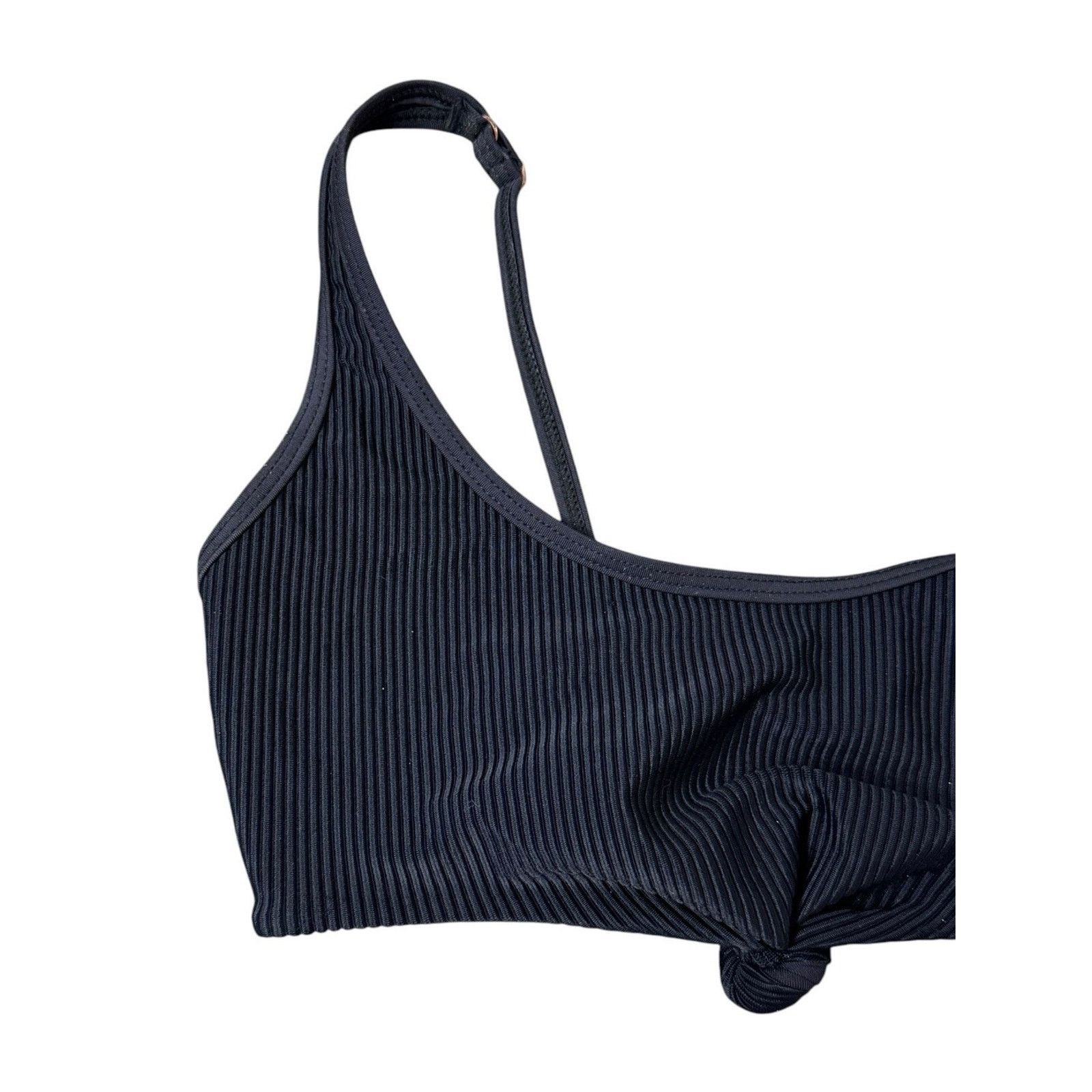 Other FRANKIES BIKINIS Black Ribbed Knotted Scoop Neck Greer Top Size ONE SIZE - 4 Thumbnail