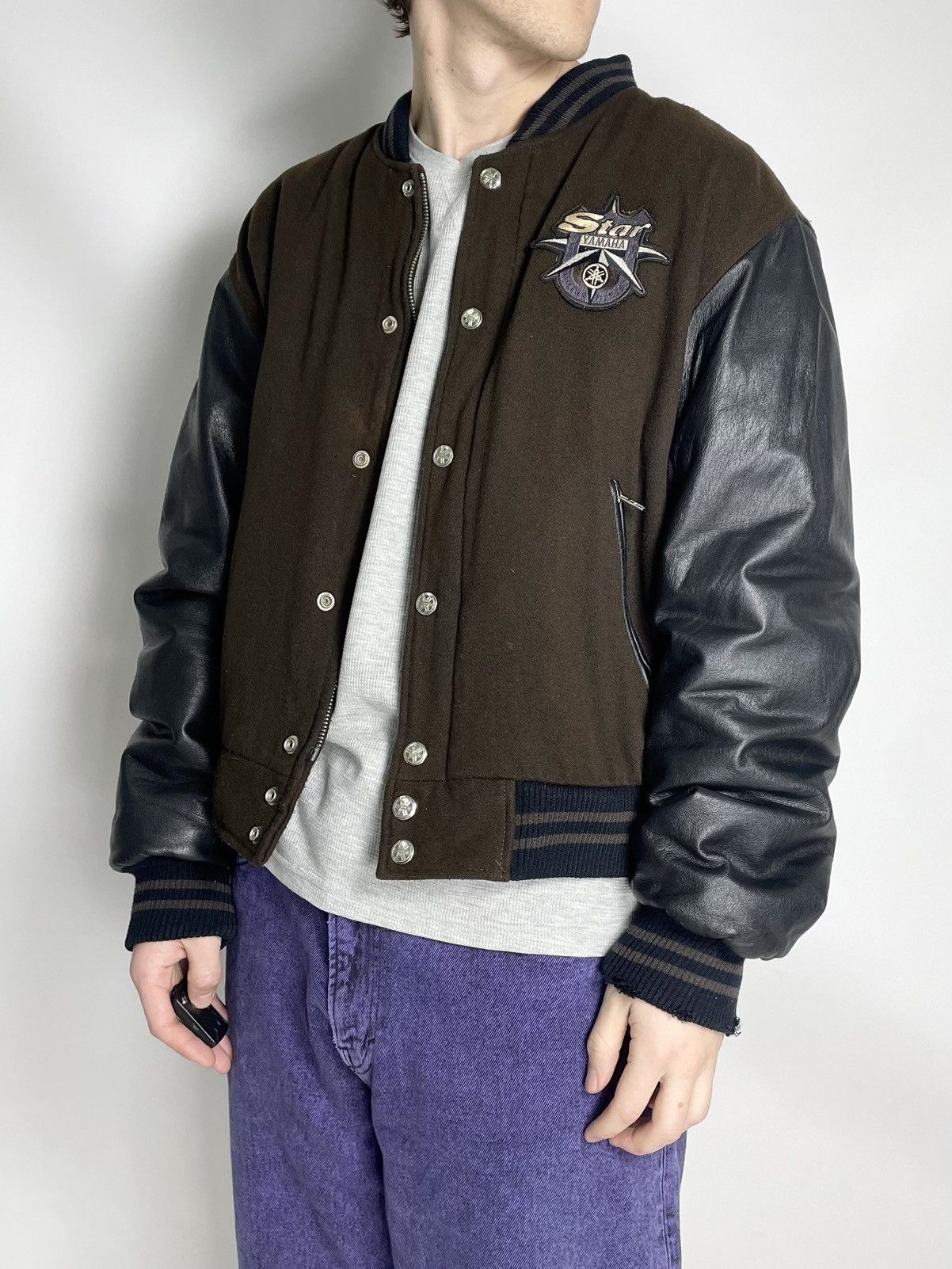 Yamaha Yamaha Star Vintage Moto Racing Brown Varsity Bomber Jacket Size US L / EU 52-54 / 3 - 2 Thumbnail