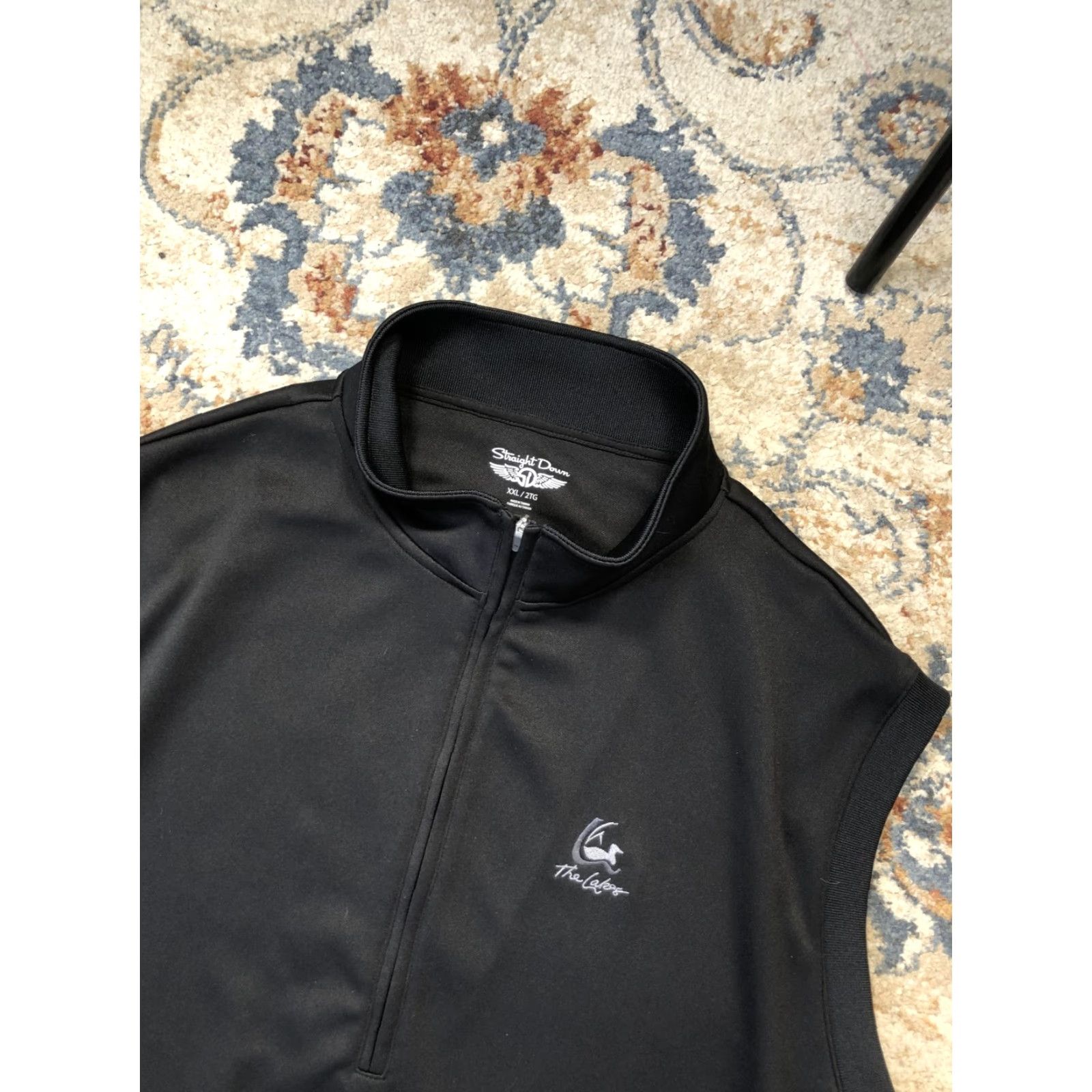 Vintage Straight Down Mens Vest 2XL Black 1/4 Zip Mock Neck Pockets Logo Embroidered Sleeveless Knitted Sweater Vest Size US XXL / EU 58 / 5 - 6 Thumbnail