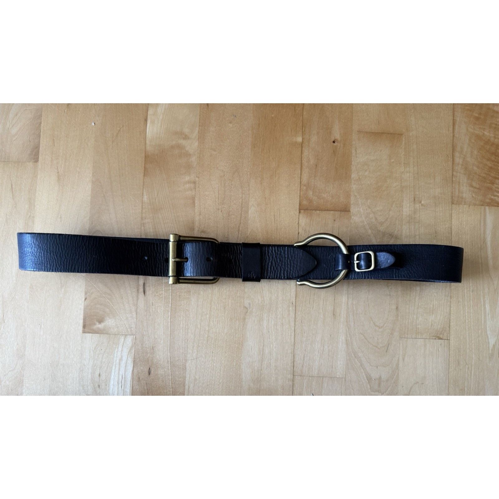 VTG Ralph Lauren Black Brass Buckle Equestrian D Ring Leather Belt XL Belt, A Vintage, Buckle, Biker, Ralph Lauren, New Old Stock  main image 4