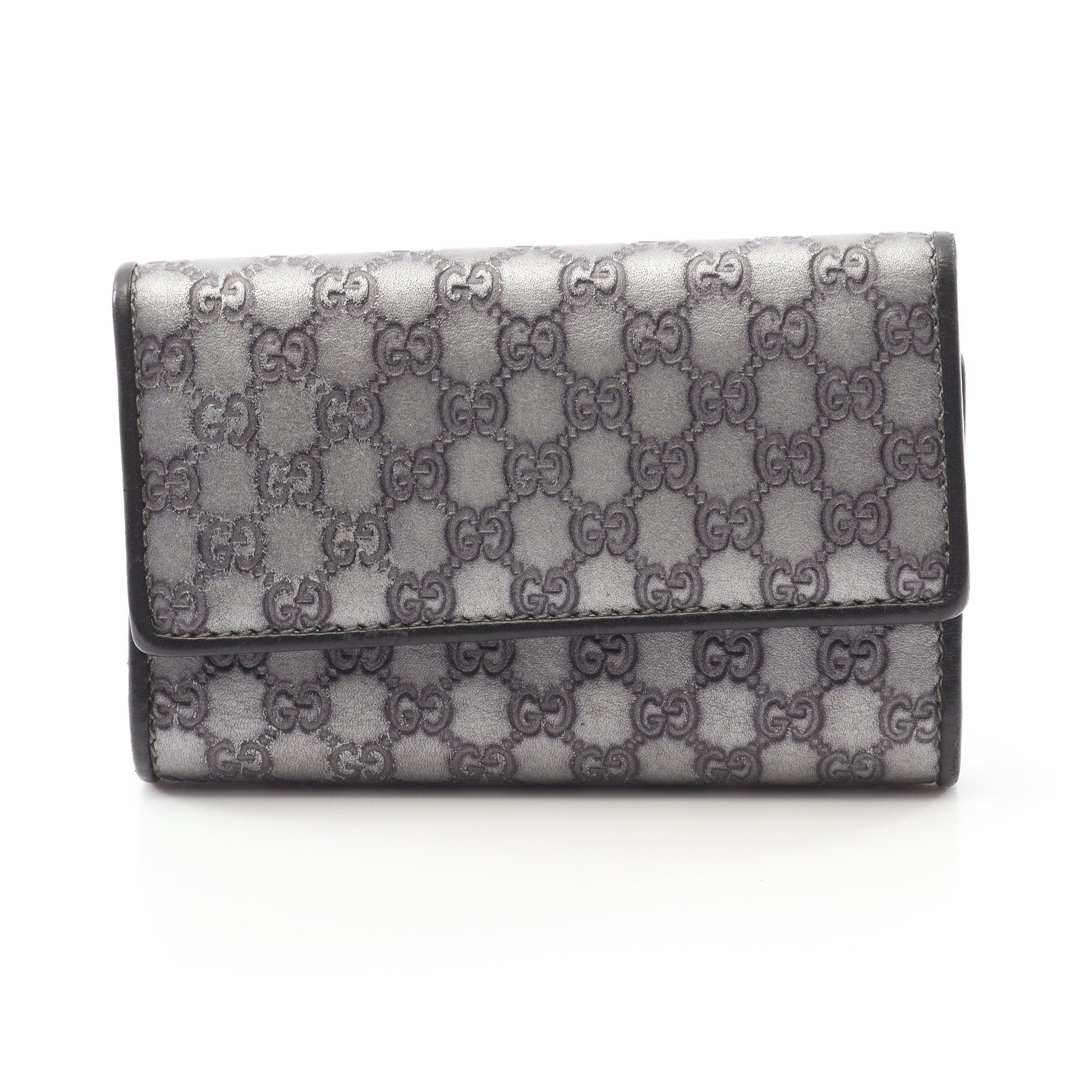 Gucci Micro Gg Guccissima 6 Key Case Leather Silver Black