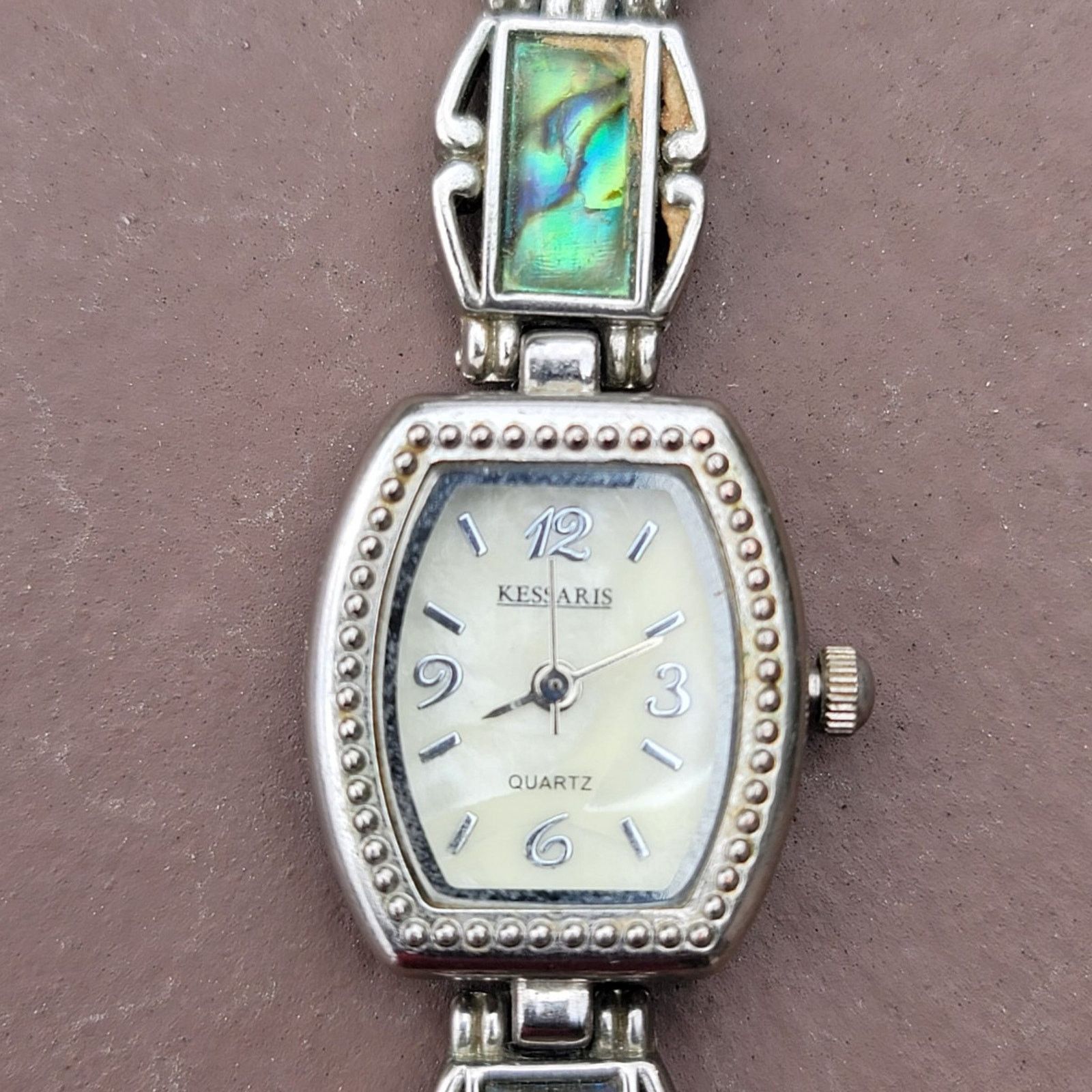 The Unbranded Brand Vtg Silver Tone Kessaris Abalone Gemstone Band Watch Size ONE SIZE - 4 Thumbnail