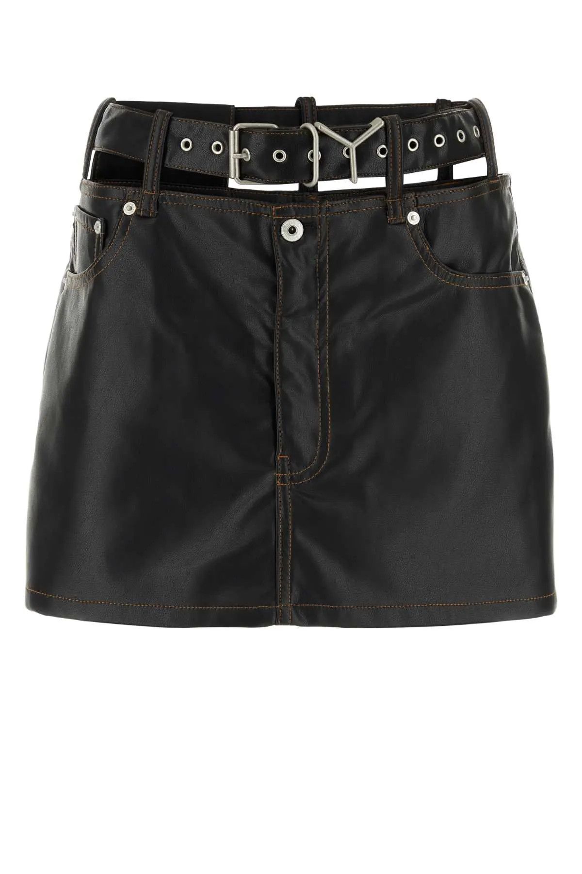 Y/Project o1s22i1n0924 Y Belt Faux Leather Mini Skirt in Black Size 27" / US 4 / IT 40 - 1 Thumbnail