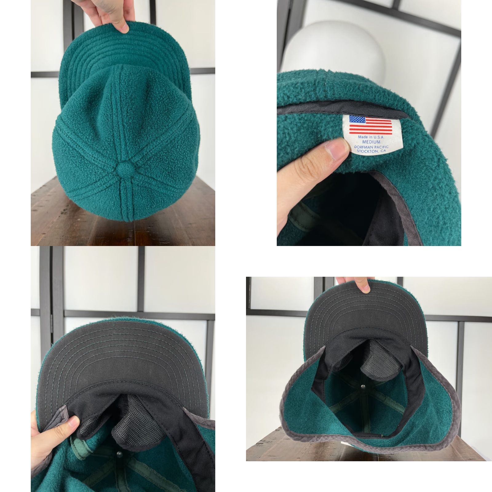 melin VINTAGE Melin Hat Cap Trapper Adult Medium Teal Ear Flap Made In USA Poly C Green 80s Mens Trapper Hat Size ONE SIZE - 8 Thumbnail