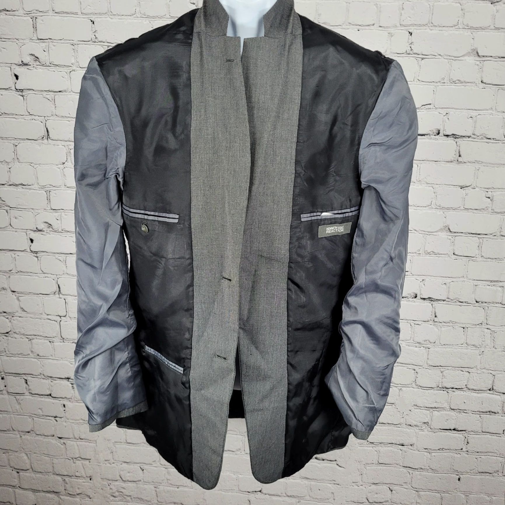 Kenneth Cole Kenneth Cole Reaction Blazer Sport Coat Grey 40R Mens Two-Button Double-Vented Notch Lapel 2 Piece Regular Jacket Dress Casual Size 40R - 6 Thumbnail