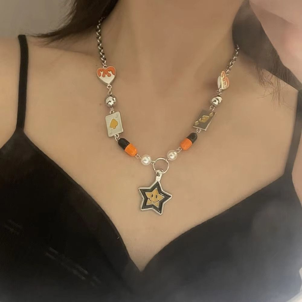 Jewelry Punk Smile Star Heart Clavicle Chain Necklace Size ONE SIZE - 5 Thumbnail