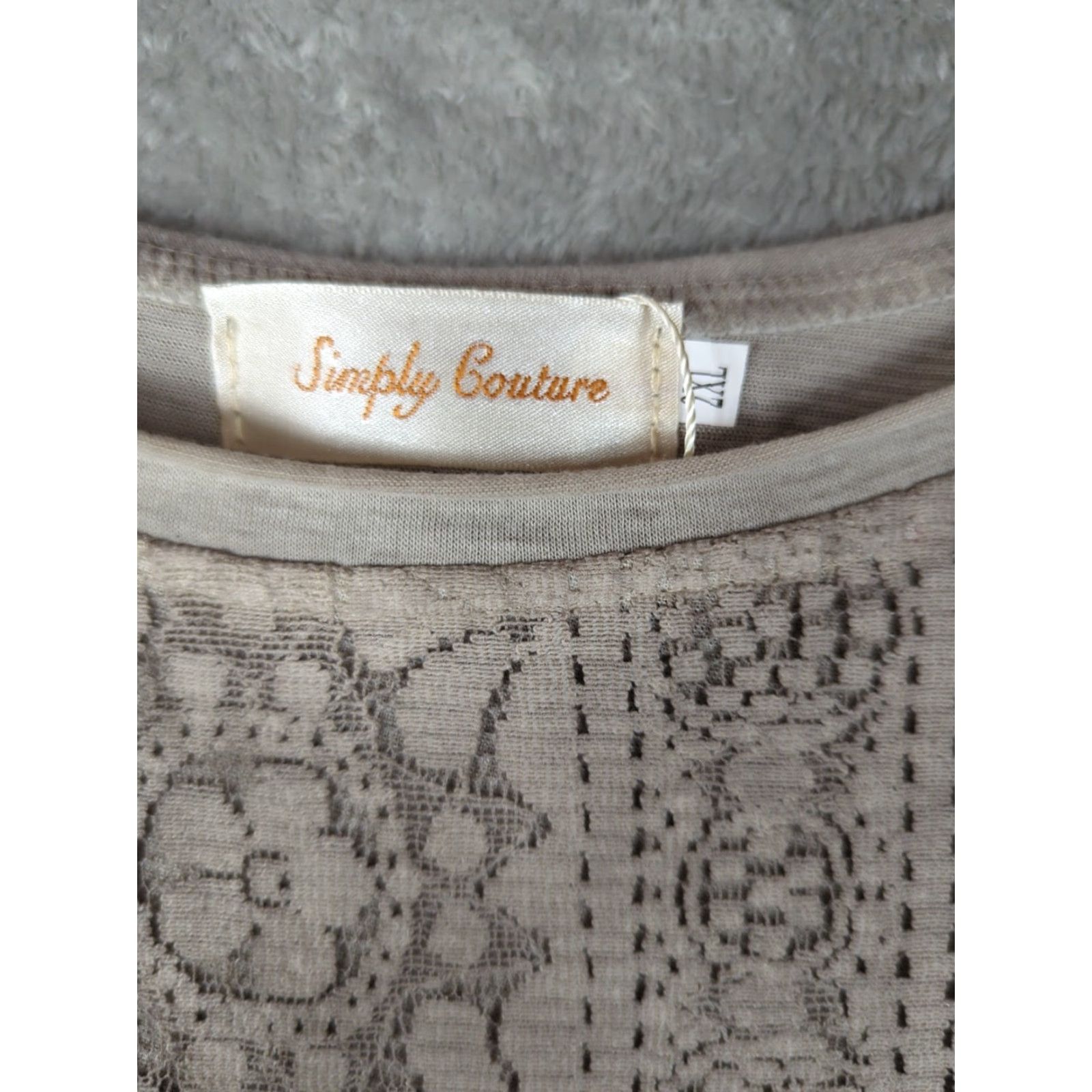 Vintage Simply Couture Blouse Tunic Women 2X Brown Lace Ruffle Crochet Cap Sleeve Round Neck Plus Size Vintage No Size XXL / US 16-18 / IT 52-54 - 3 Thumbnail